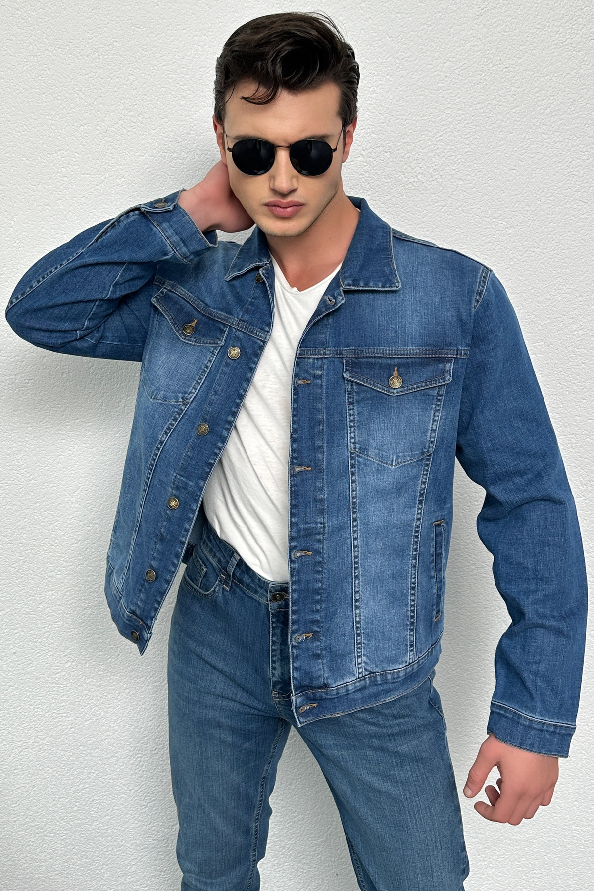 HLT JEANS  Erkek Mavi Jean Denim Standart Kalıp Esnek Likralı Cepli Düğmeli Kot Ceket Hlthe042101 - Görsel 4