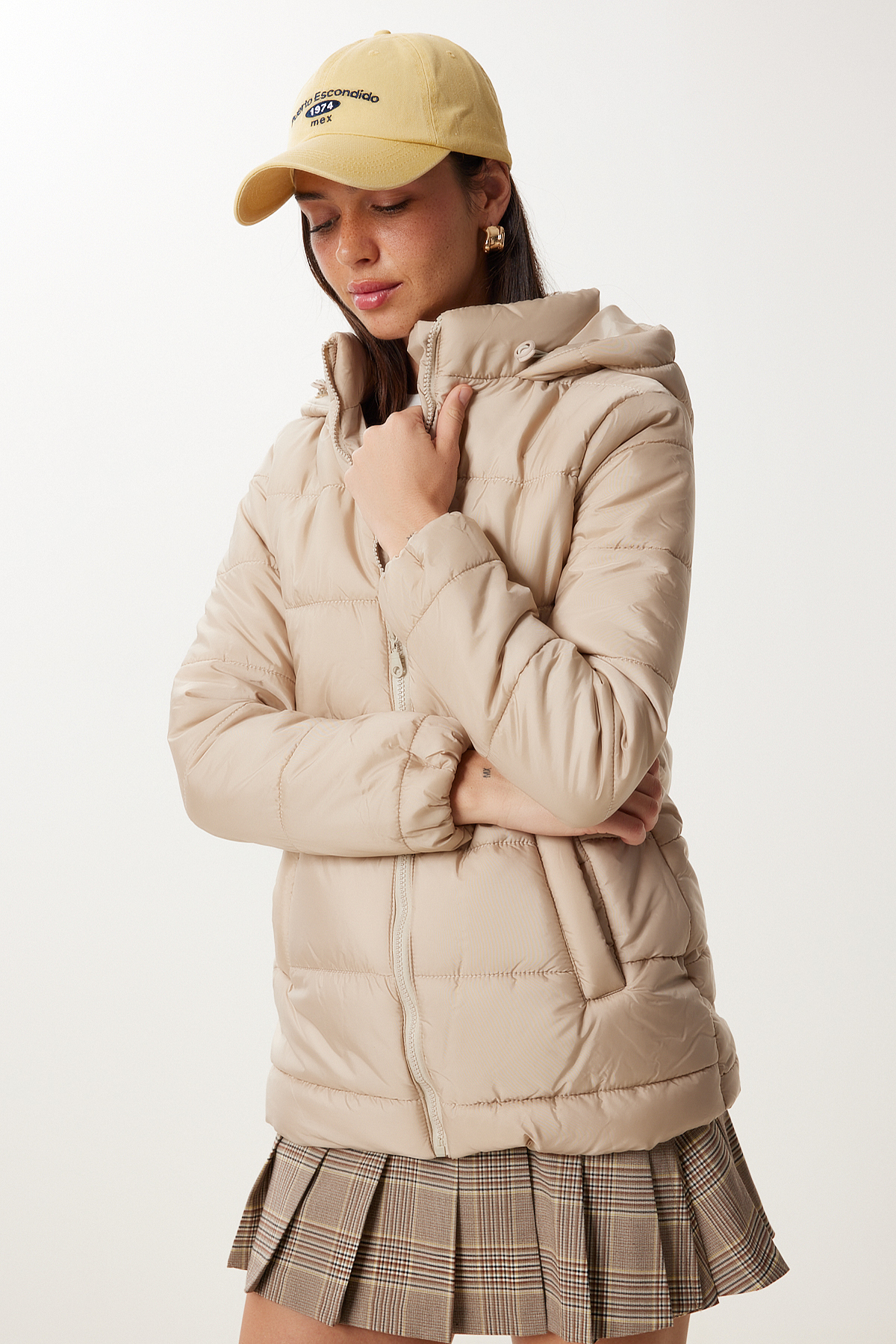  happiness istanbul kad?n koyu krem kapü?onlu ?i?me mont