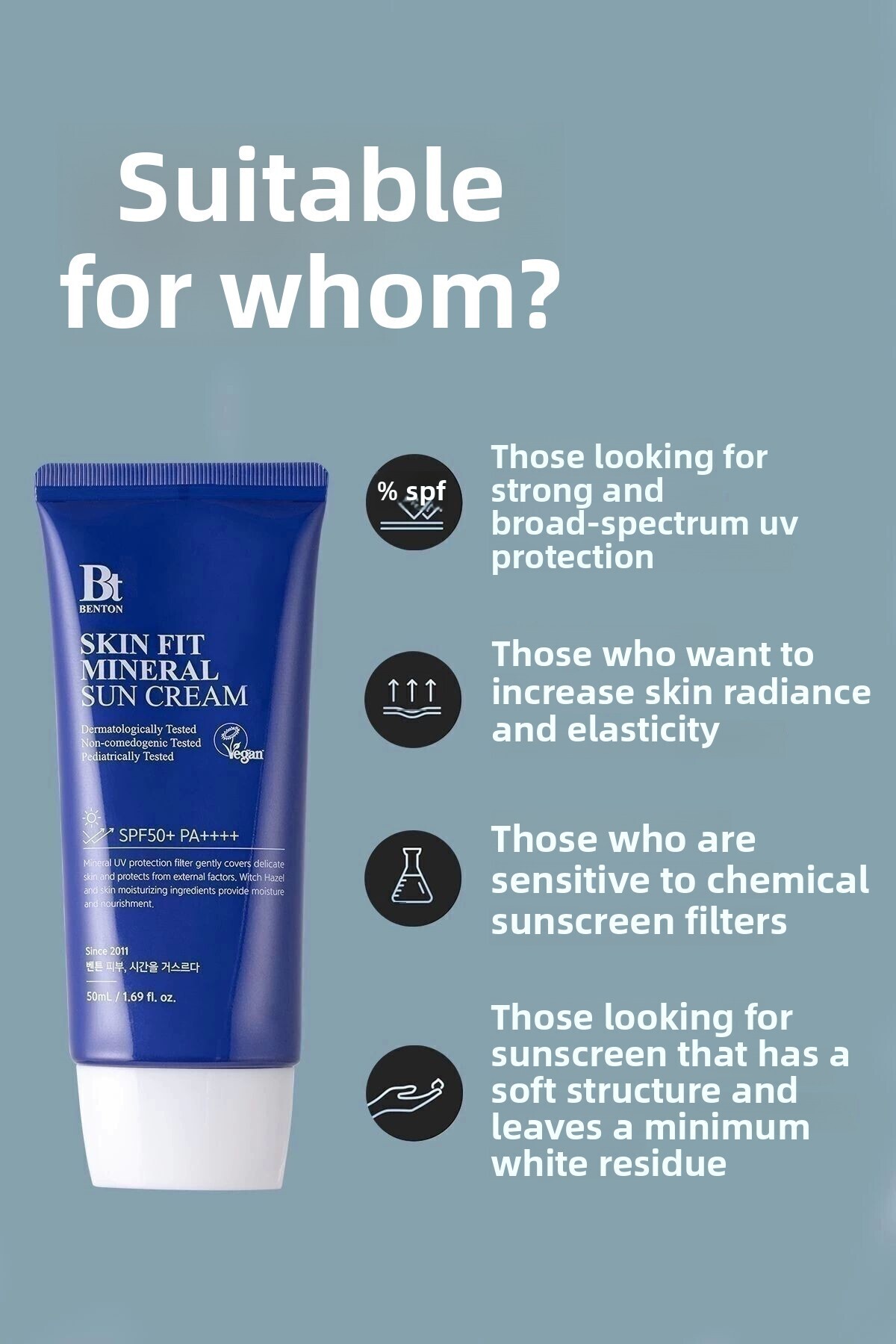 Benton-Skin Fit Tone up Vegan Physical Sunscreen Whiteness Free Spf50 Pa High Protection 12ml 6