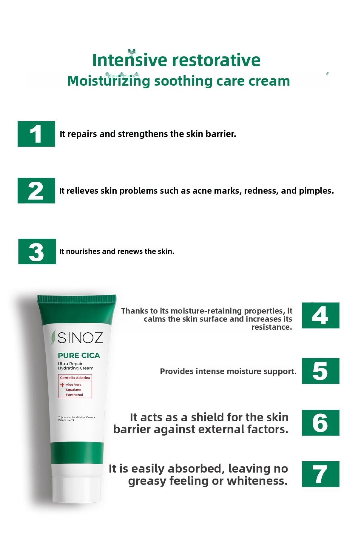 SİNOZ-Pure Cica Intensive Repair zklidňující hydratační pečující krém 50 ml pro podrážděnou poškozenou pleť 2