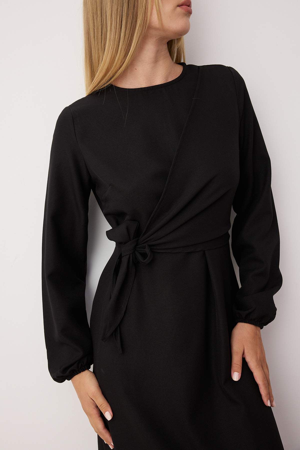 Trendyol Modest-Rochie țesătă cu aspect de in negru TCTSS25EB00129 3