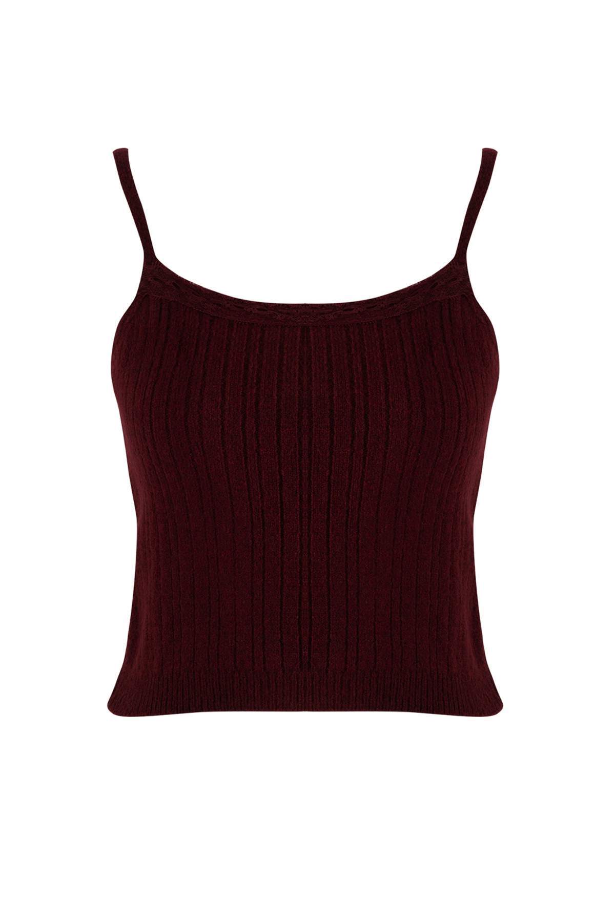 Trendyolmilla  Bordo Kare Yaka Dantel Garnili Triko Hırka-Bluz Yumuşak Dokulu Triko Takım TWOAW26HI00086 - Görsel 8