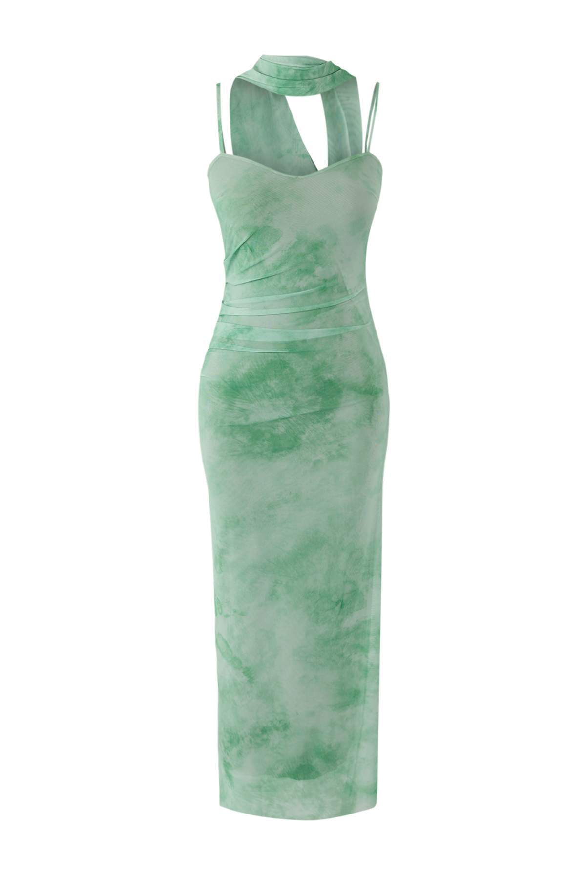 Trendyolmilla  Yeşil Fular Detaylı Tül Maxi Örme Elbise TPRSS25EL00314 - Görsel 5