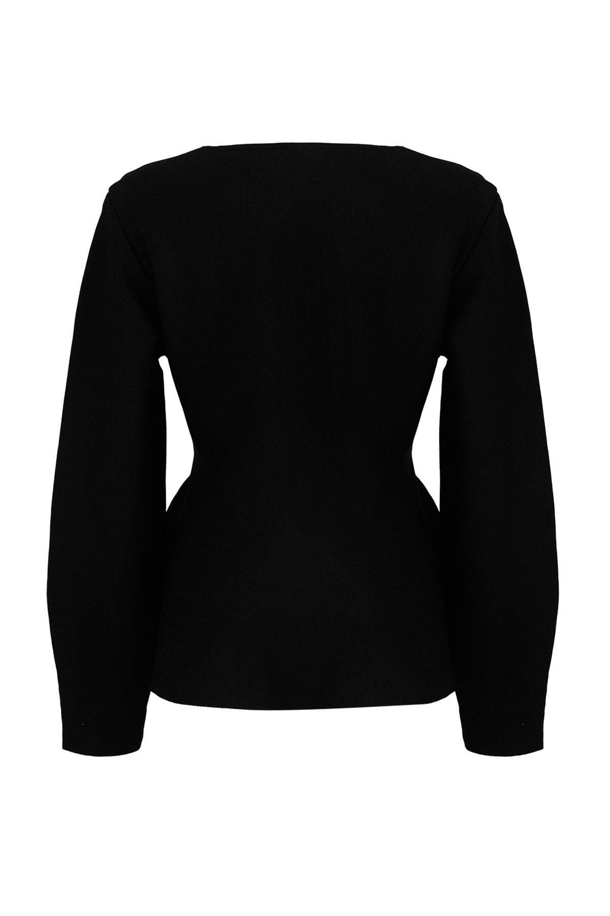 Trendyolmilla  Siyah Kruvaze Bağlama Detaylı Triko Hırka TWOAW26HI00241 - Görsel 8