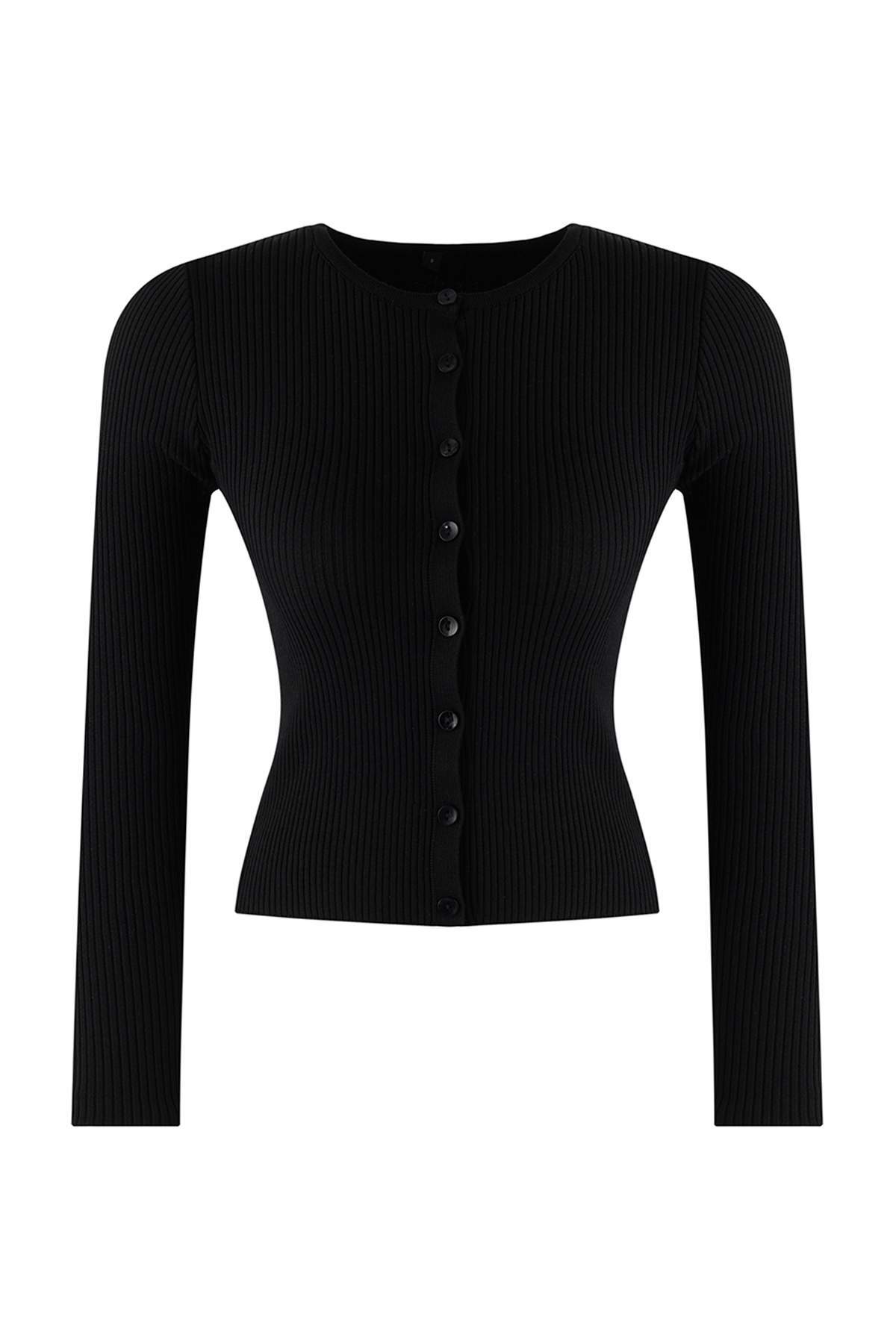 Trendyolmilla  Wardrobe Essentials Siyah Merserize Görünümlü Fitilli Triko Hırka | TWOAW26HI00118 - Görsel 5