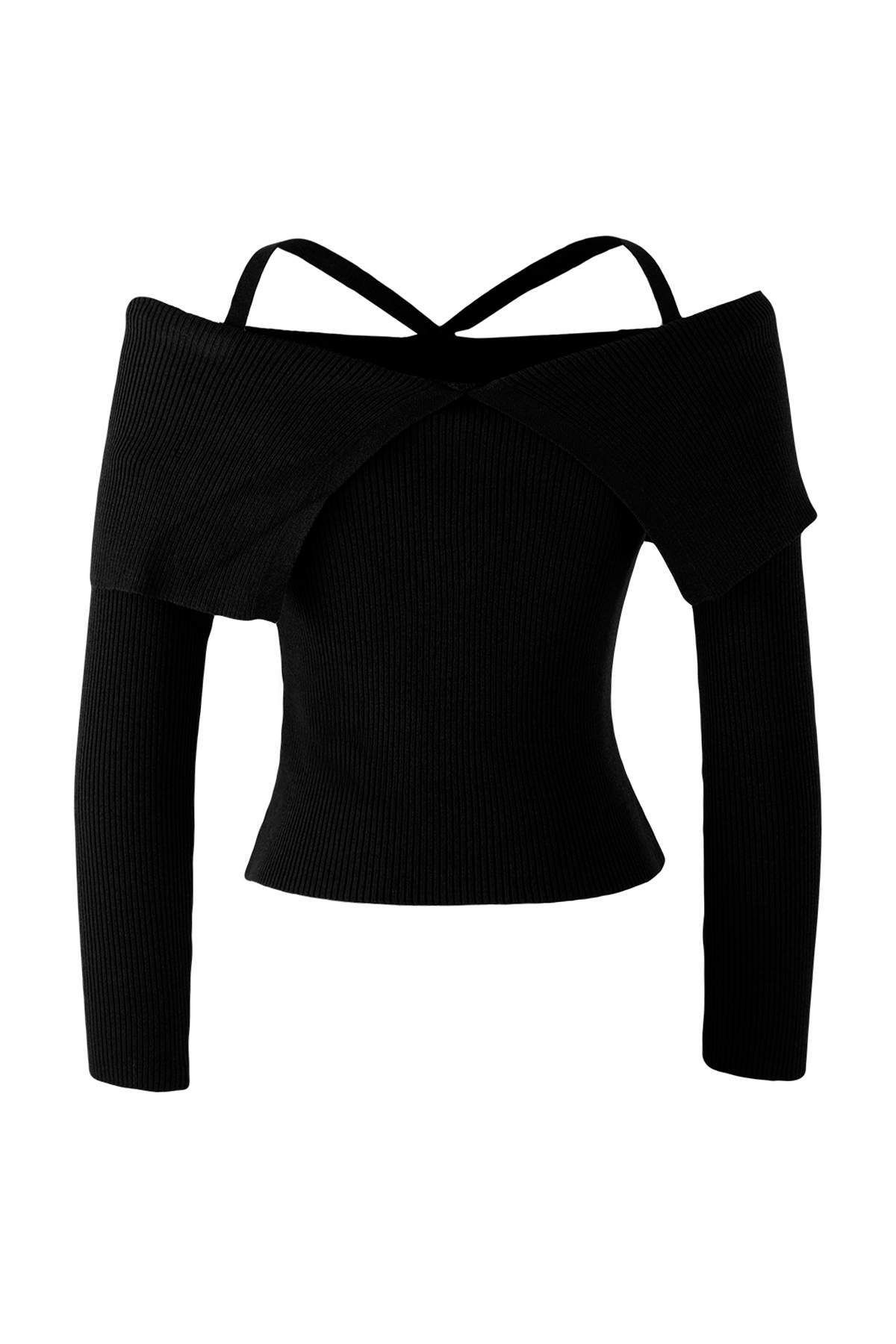 Trendyol Collection-Black Premium Yarn/Special Yarn Carmen Neck Strap Knitwear Sweater Twoaw26Kz00076 3