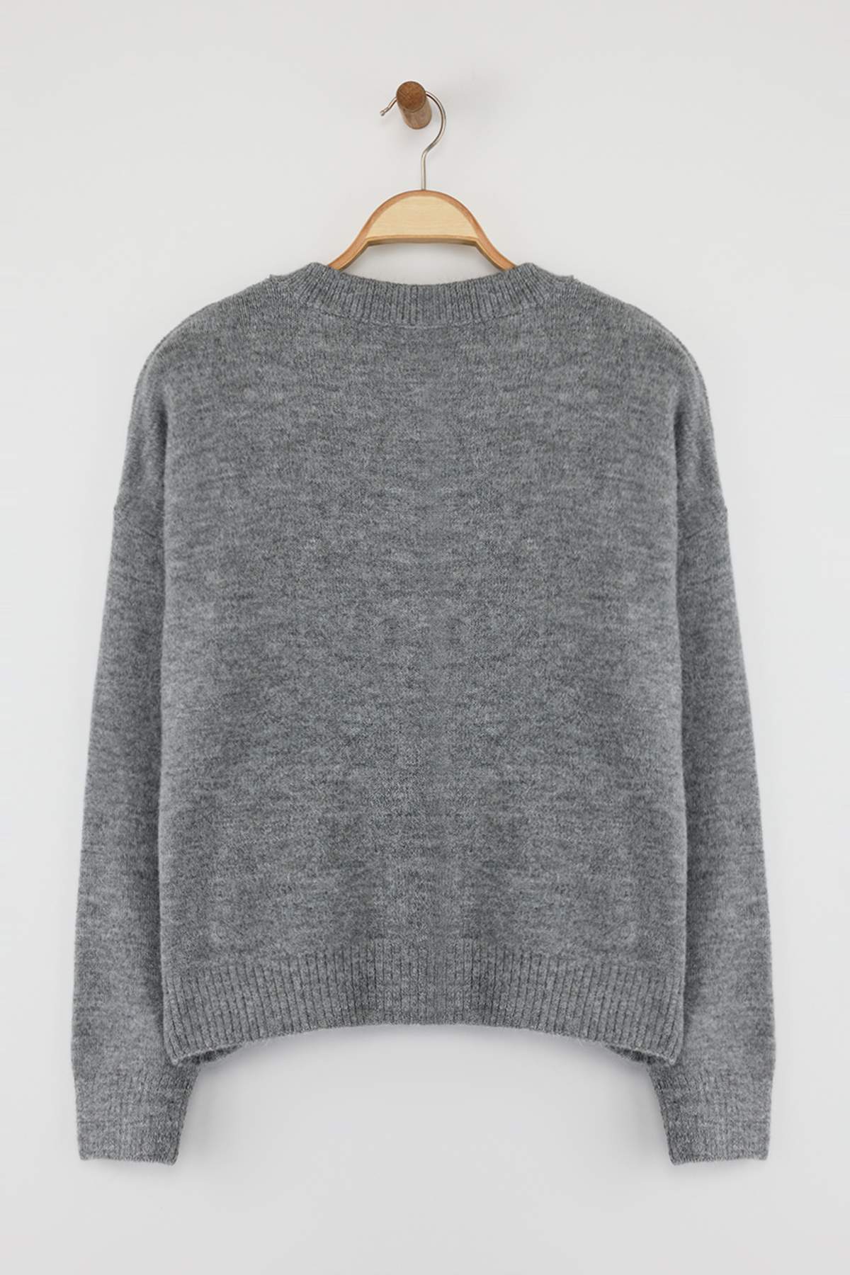 Trendyolmilla  Wardrobe Essentials Antrasit Alpaka Yünü Karışımlı Geniş Kalıp Triko Hırka | TWOAW26HI00089 - Görsel 7