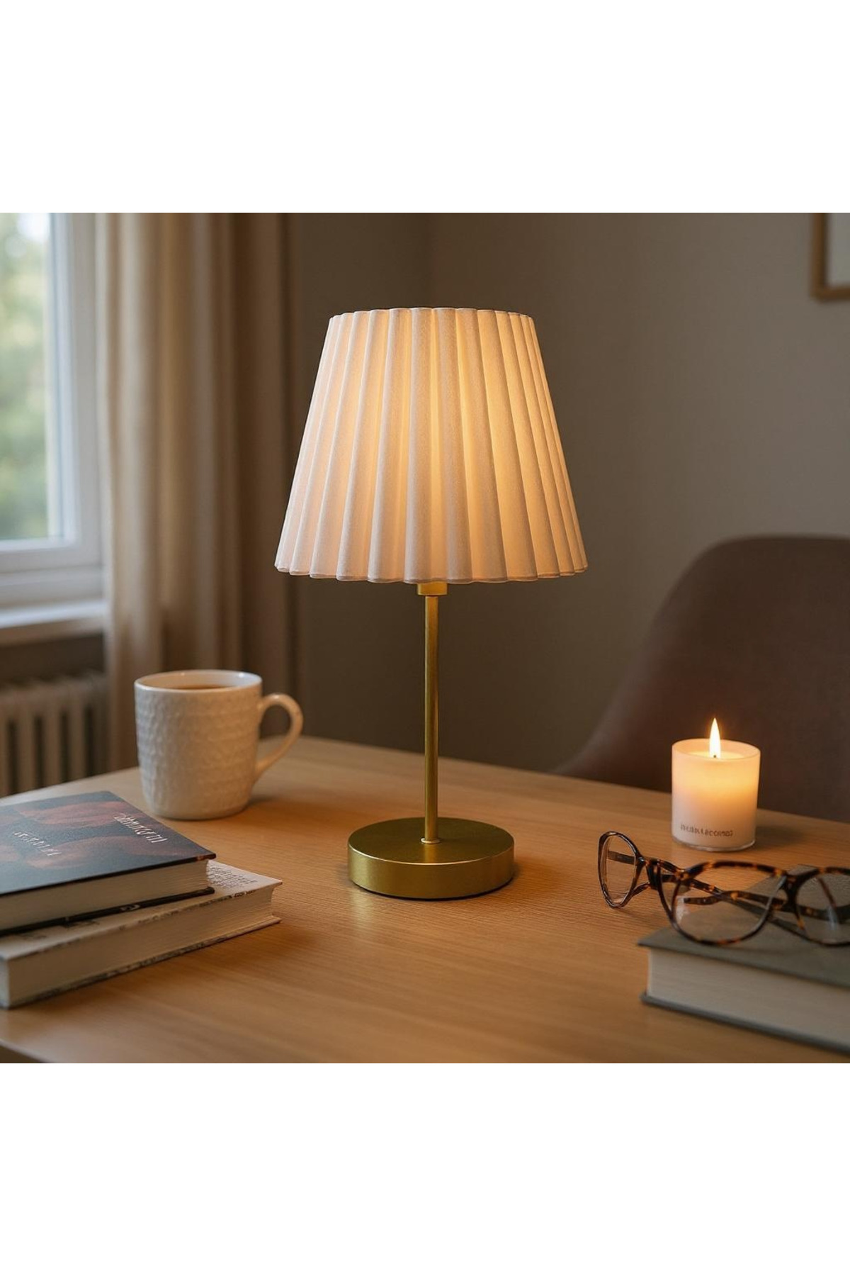 DREAM MODE-Miray Pleated Lampshade Modern Stylish Table Lamp with Gold Legs – Bedroom & Living Room Decor 3