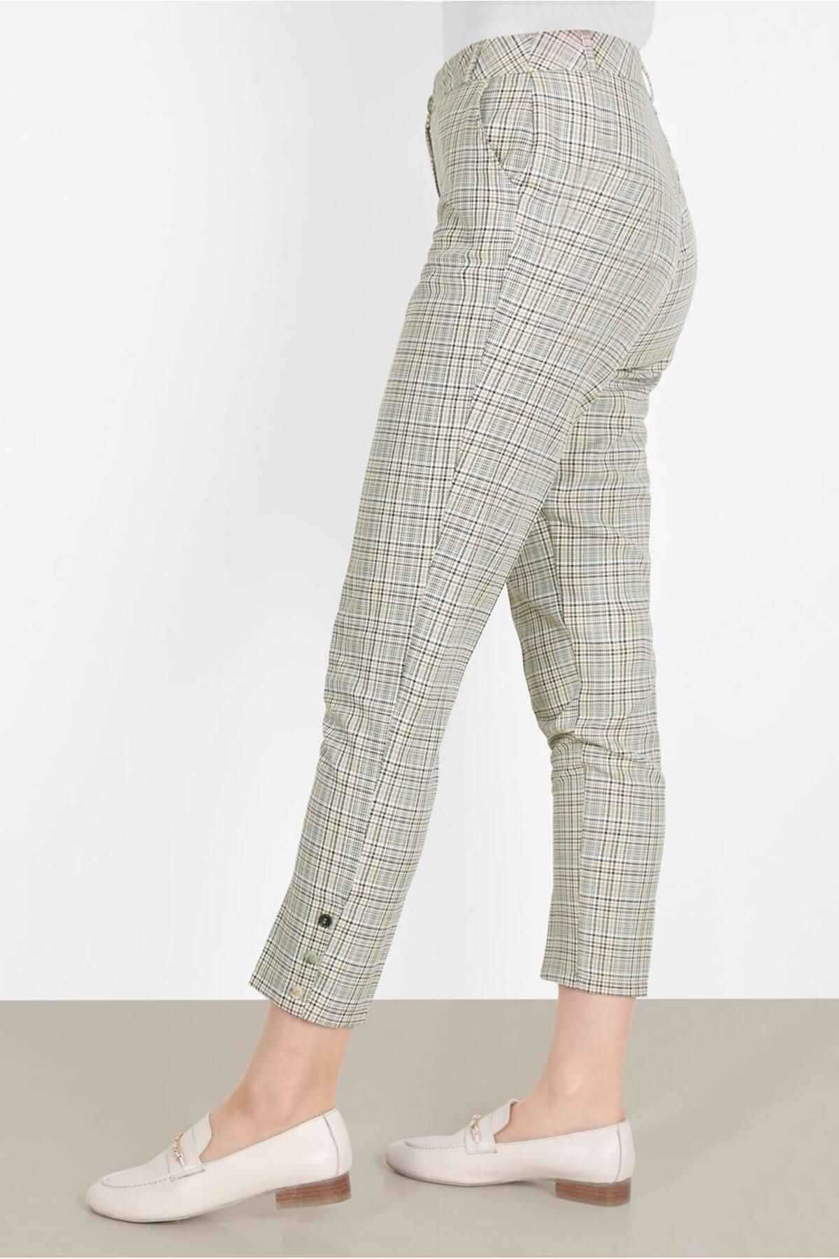 Alvina-Plaid Patterned Buttoned Trousers - 70361 2
