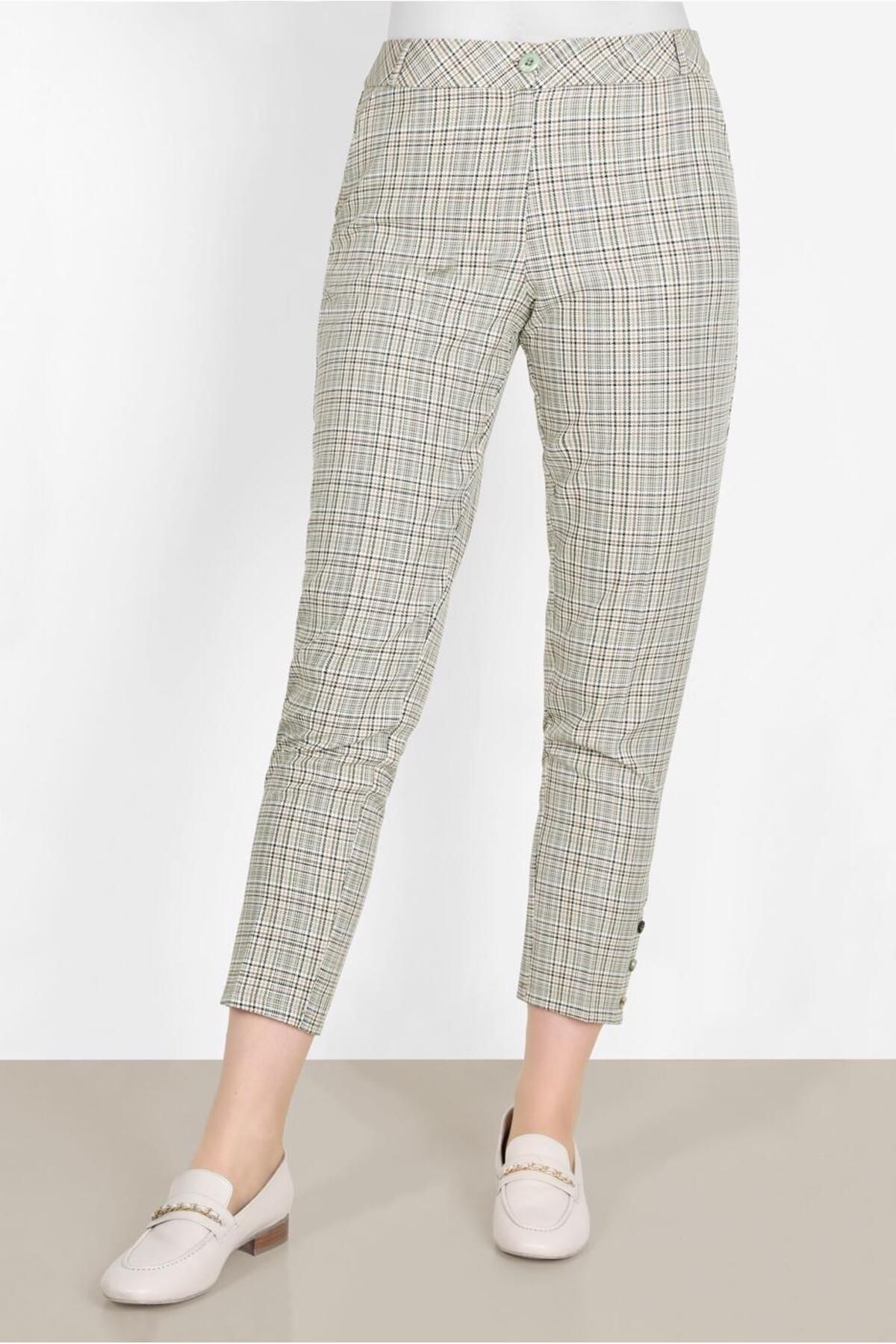 Alvina-Plaid Patterned Buttoned Trousers - 70361 1