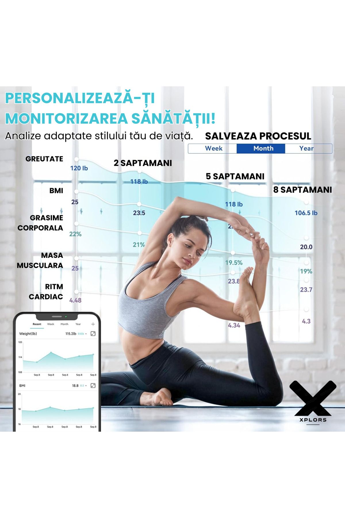 XPLORS-Smart Scale ®, Body Analysis, 22 Indicators, G-Sensors, Bluetooth, Ios/android, black 4