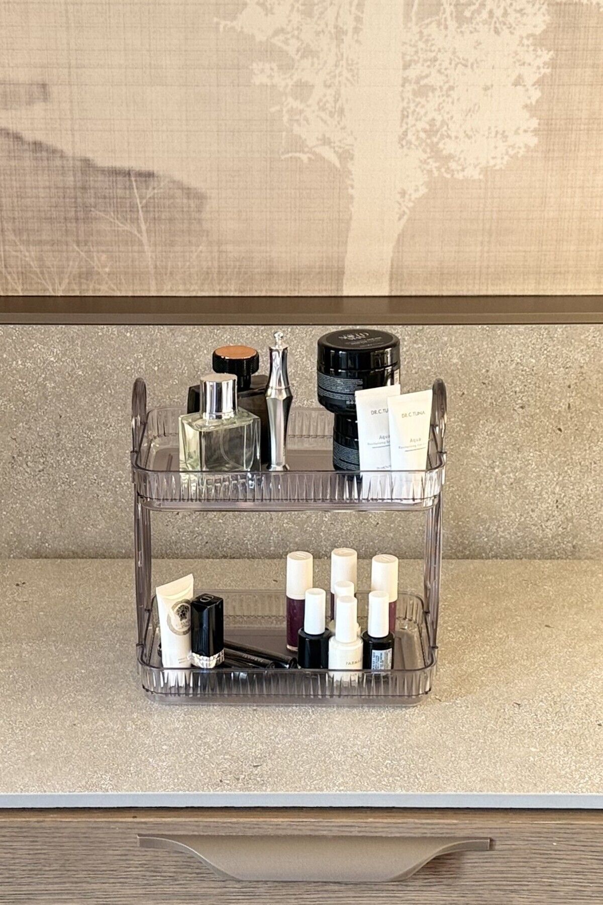 UNIQUE ME-2 Tier Makeup Organizer Cosmetic Accessory Organizer Bathroom Shelf Stone 6