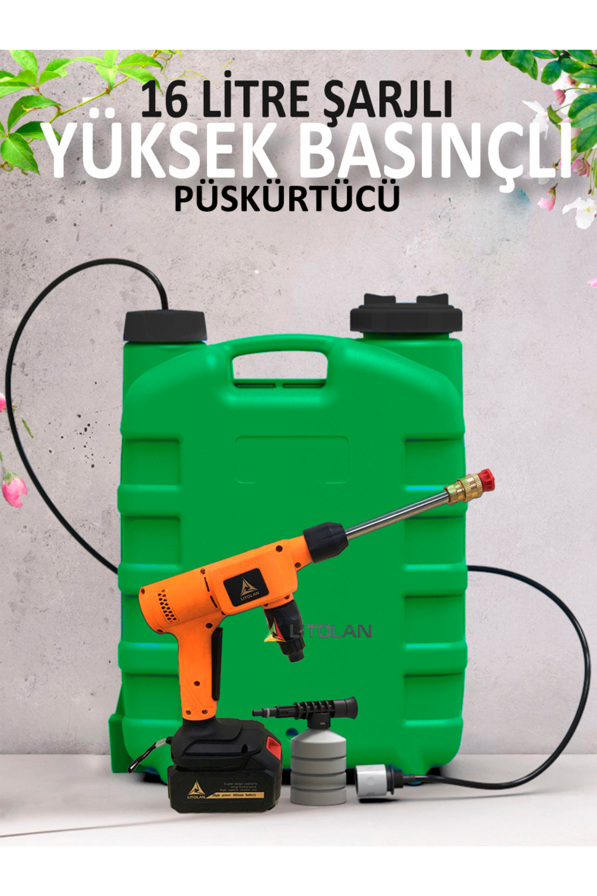 LITOLAN 16 Lt Bataryalı Yıkama Tabancası, Zirai Ilaçlama, Sulama, Püskürtme Pompası
