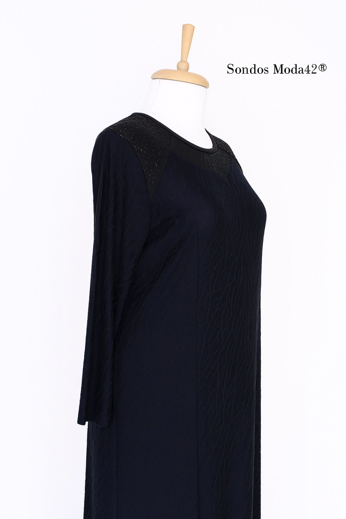 HESNA-Μπλε Navy Plus Size Μοτίβο Άνετο Μητρικό Φόρεμα με Πέτο 5
