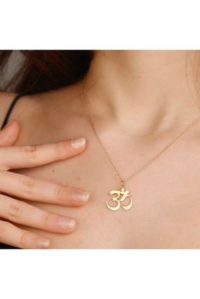 altın temas Om Sembolü Kolye – 18K Altın Kaplama 925 Ayar Gümüş, Spiritüel ve...
