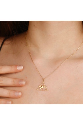 altın temas Üçgen Göz Desenli Kolye – 18K Altın Kaplama 925 Ayar Gümüş, Misti...
