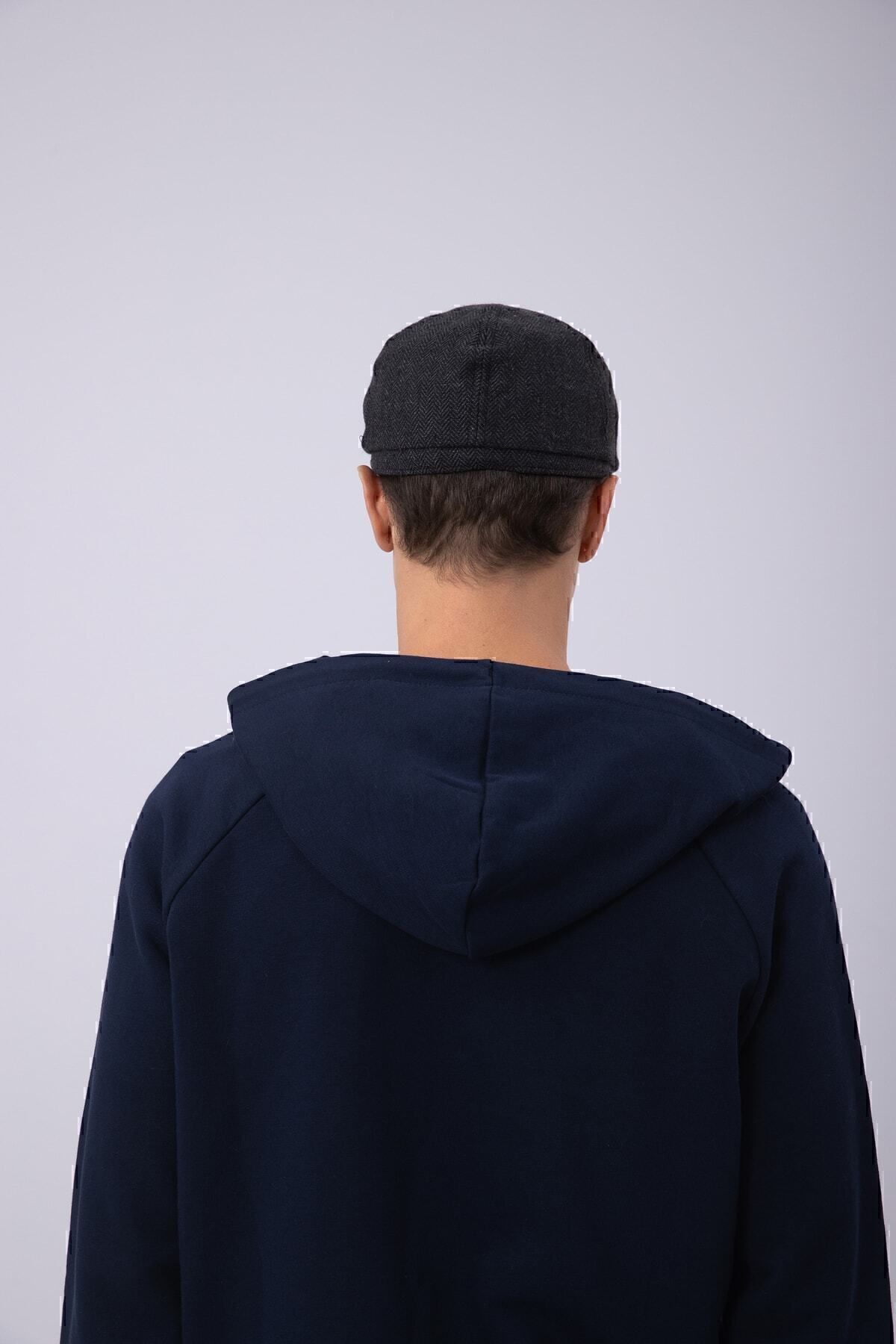 Nordbron-Men's Gray Cap Useful Plain Soft Textured Basic Seasonal Plain Model Leymond Plaid Pattern 6