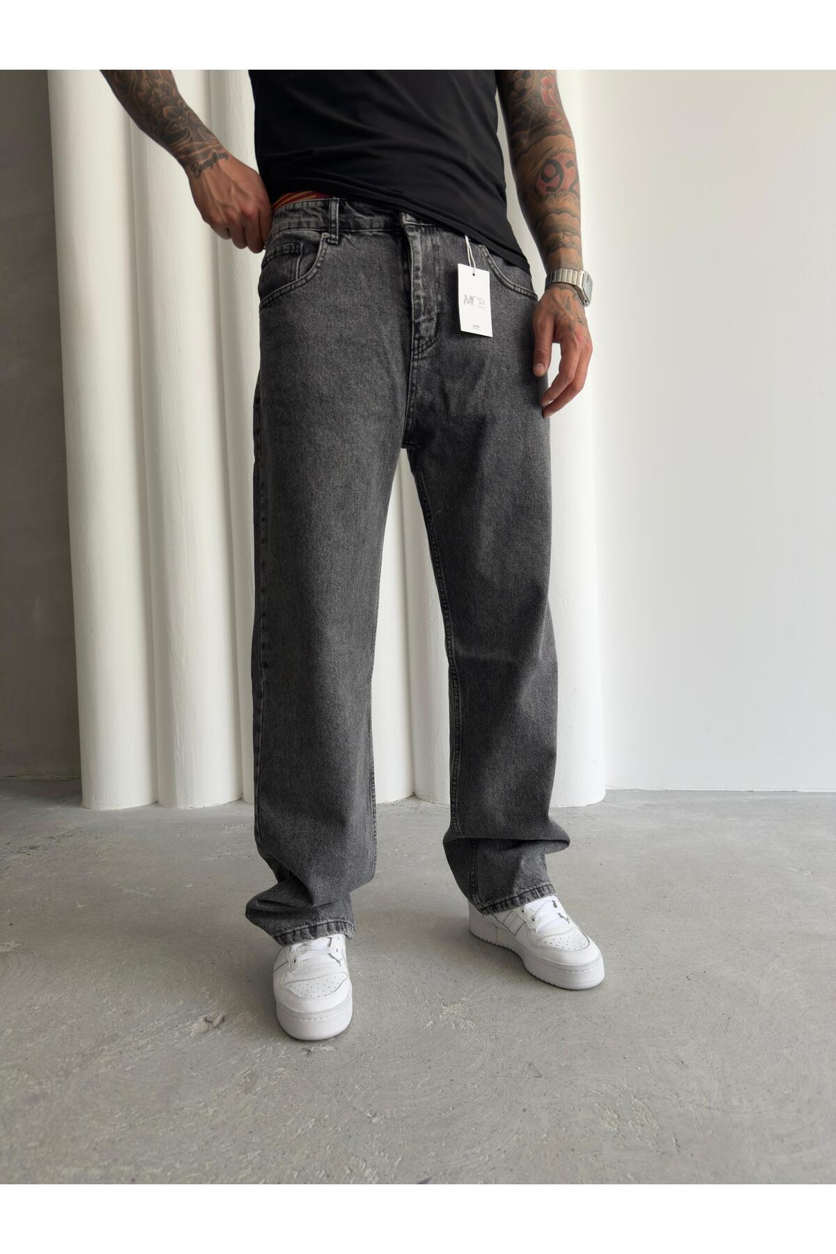 Mob Black Snow Washed Baggy Pants with Wide Legs