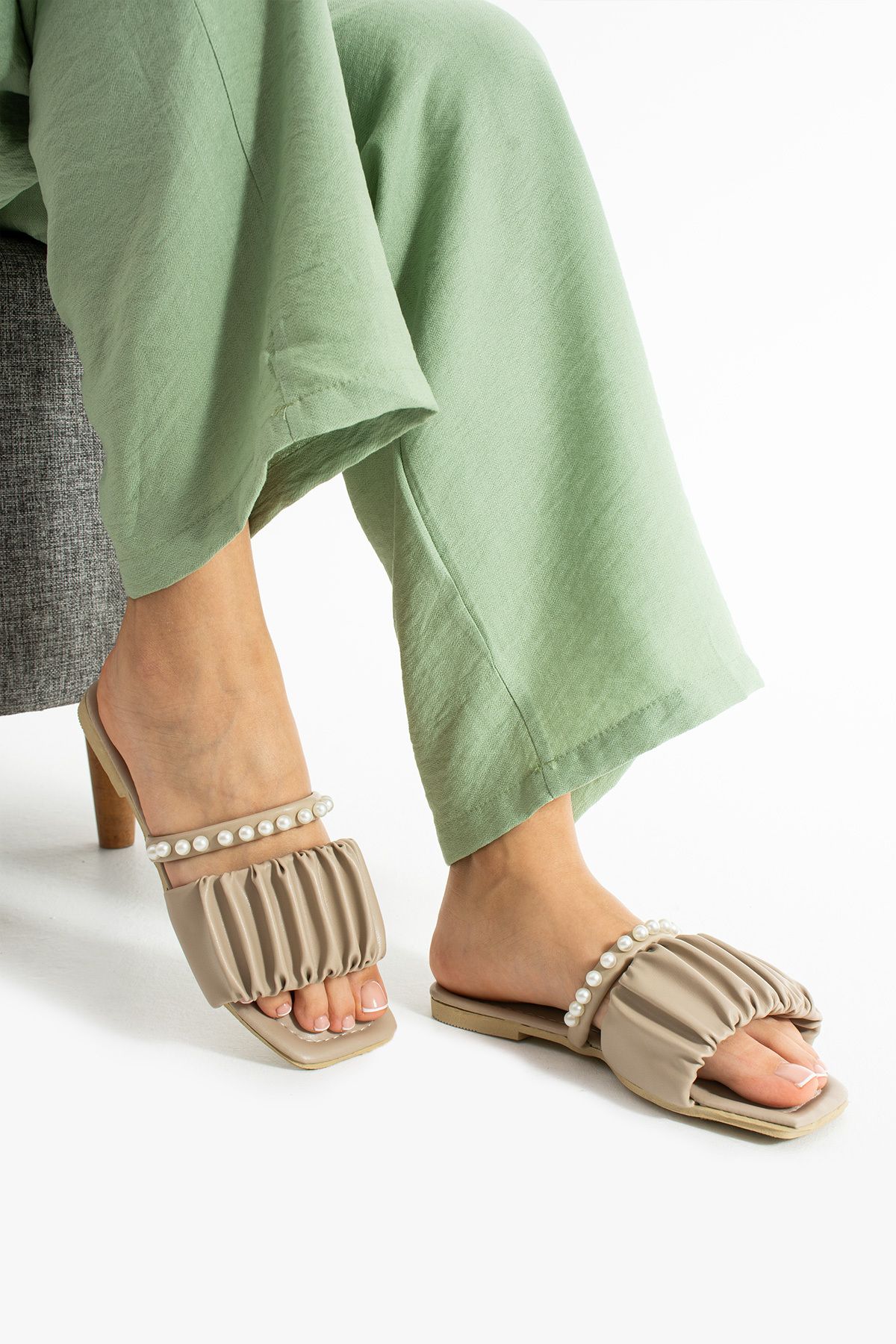 Moda Devrin-Papuci de damă Mink Gathered Pearl 3