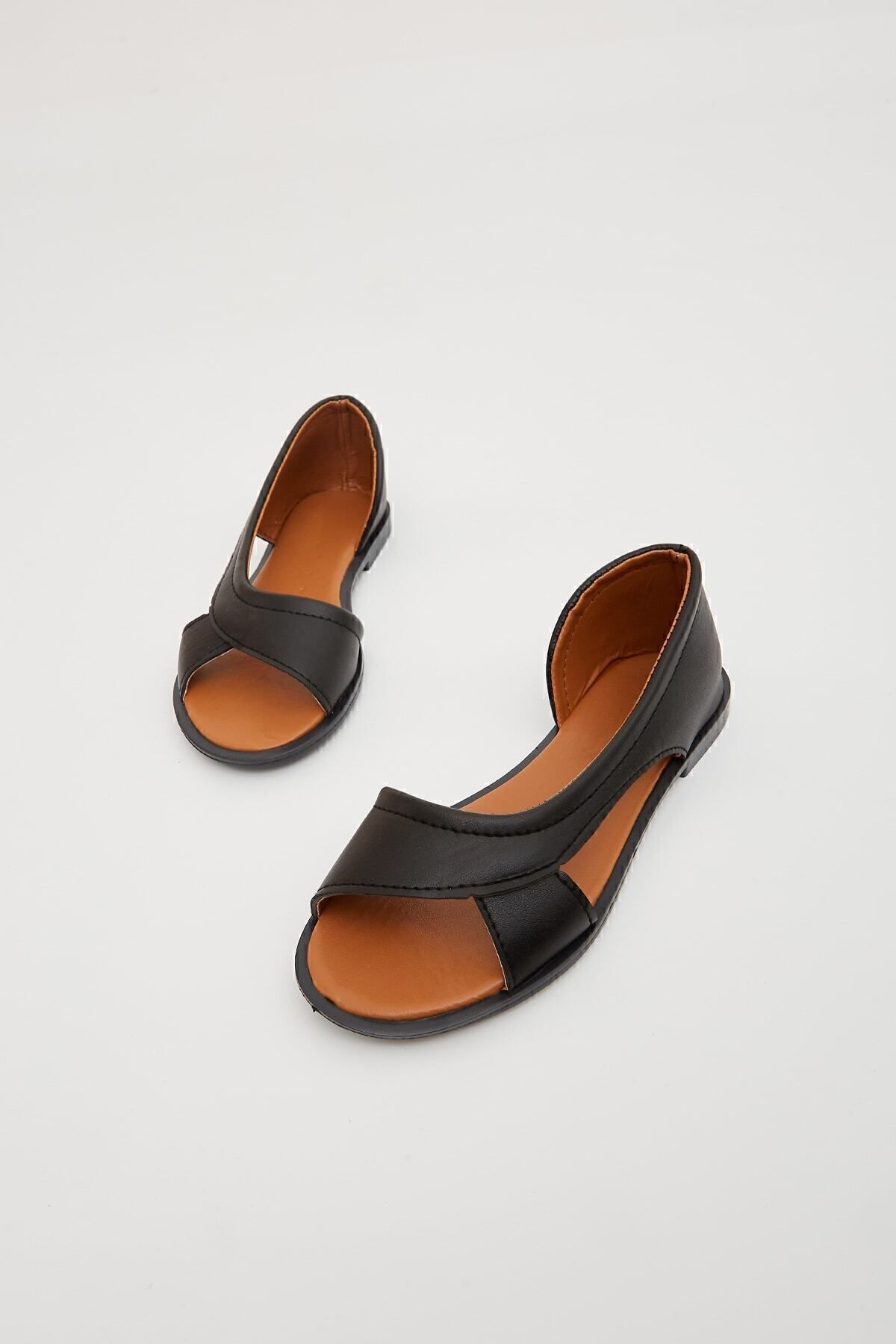 Moda Devrin  Siyah Önü Açık Kadın Sandalet Yazlık Ayakkabı Babet - Görsel 7