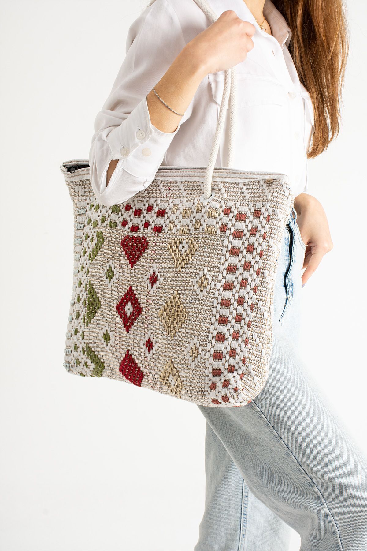 Moda Devrin-Medium Size Patterned Zippered Travel Market Picnic Beach Bag (Pattern is Variable) 3