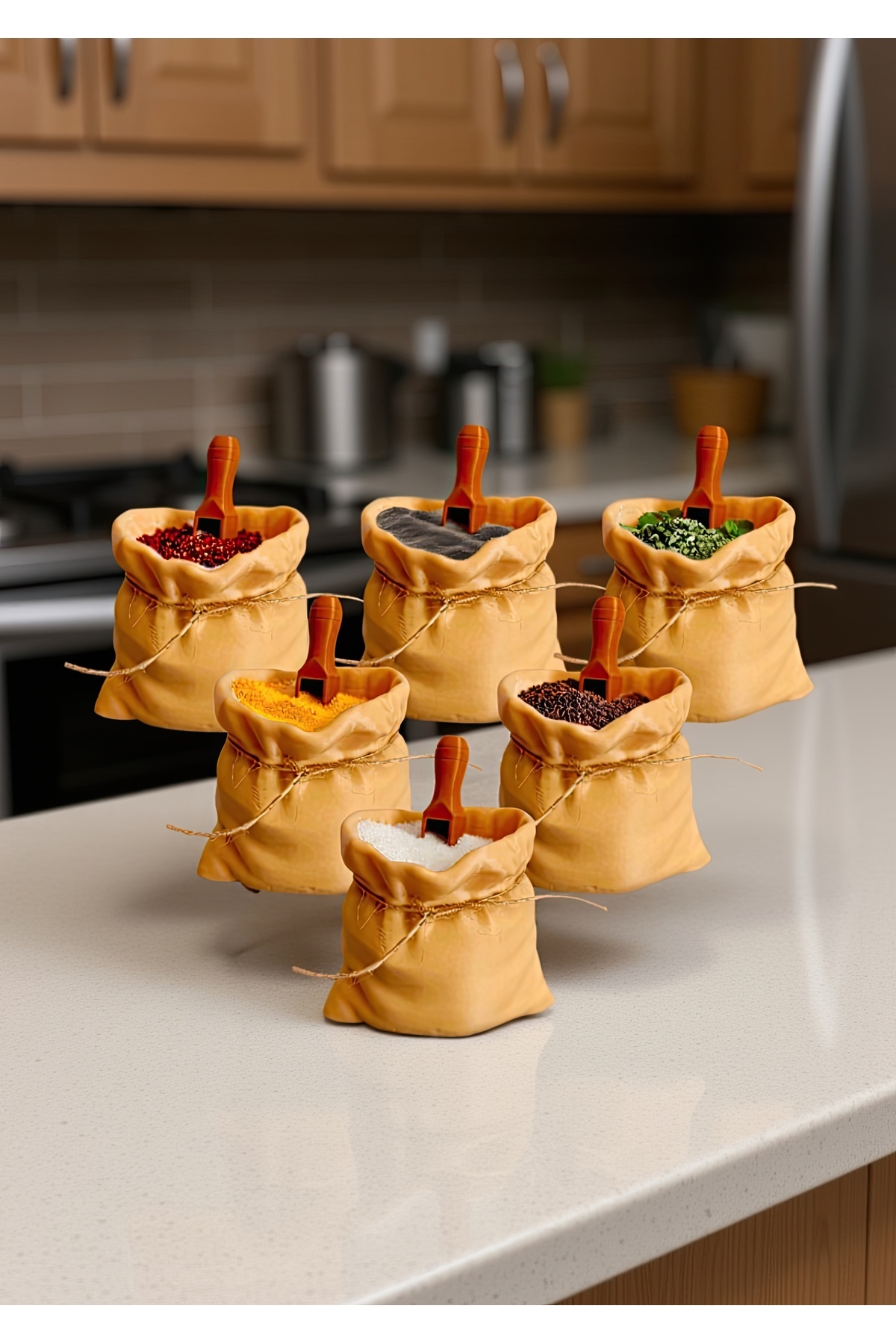 Bayan Rottenmeier-6-Piece Sack Look Spice Rack Set with Spoon-Spice Rack Set-Spice Rack 5