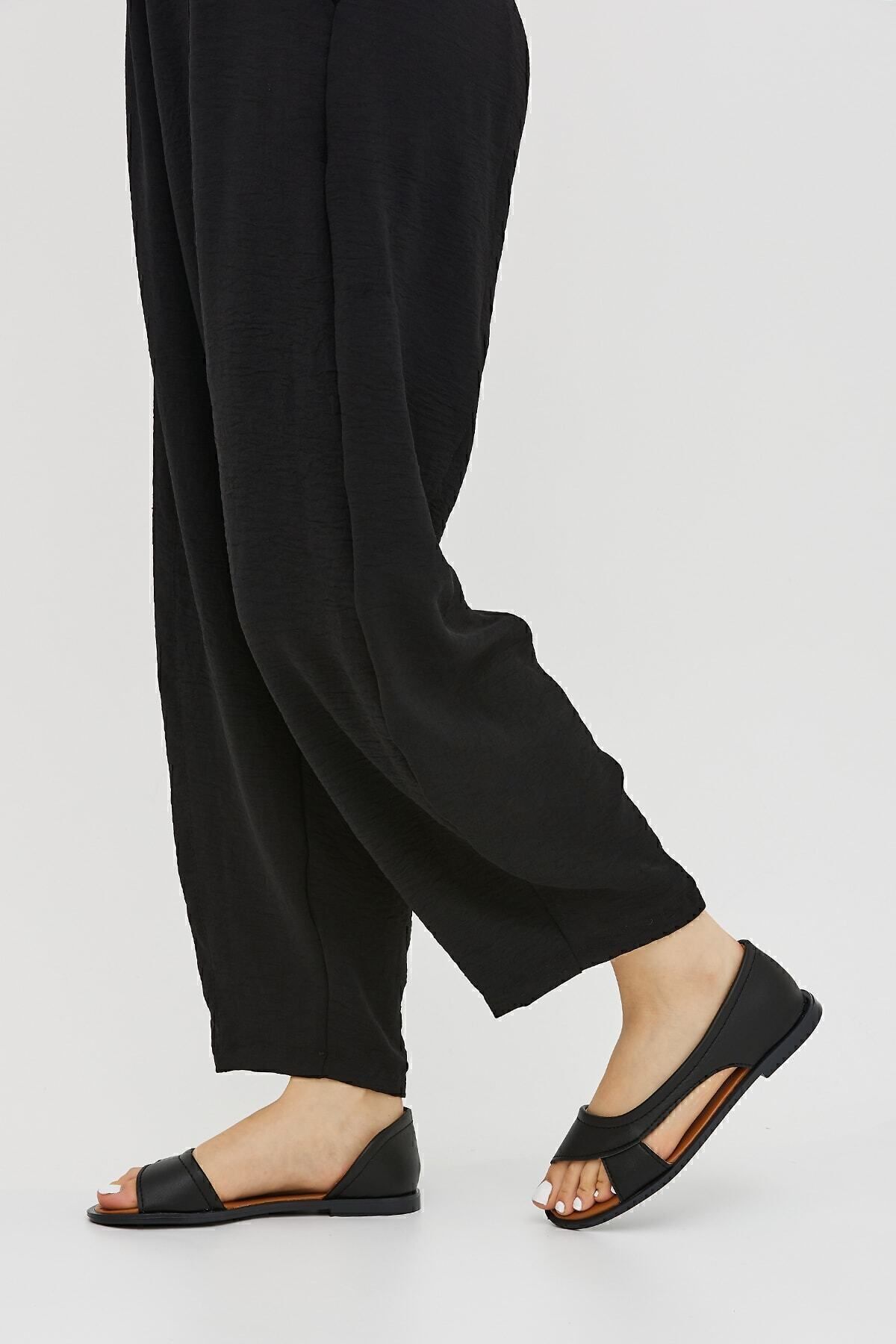 Moda Devrin  Siyah Önü Açık Kadın Sandalet Yazlık Ayakkabı Babet - Görsel 4