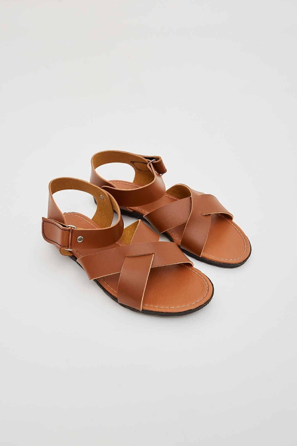 Moda Devrin-Sandale cu velcro ajustabile în cruce bronzată 5