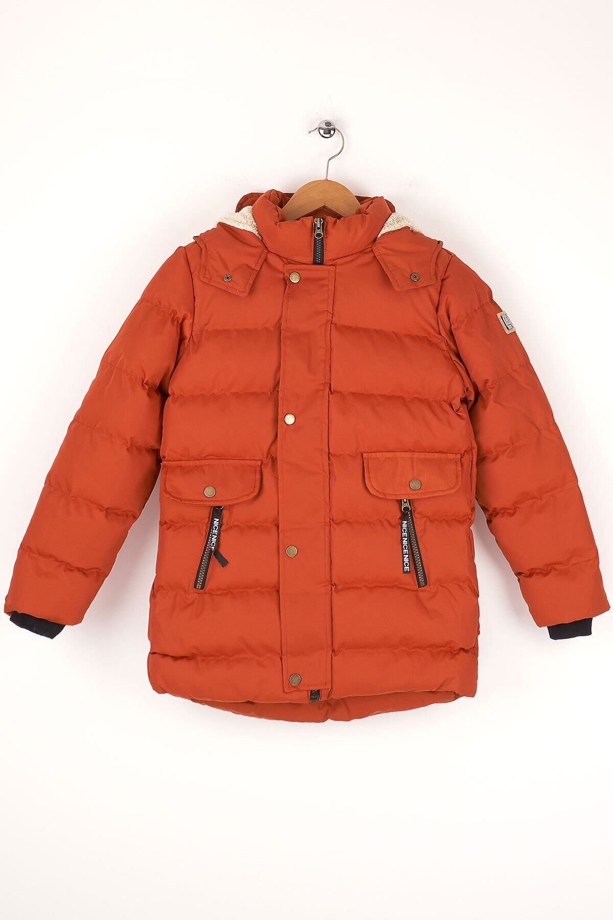 Mika Bebek & Çocuk Kürklü Kapüşonlu Ekstra Dolgulu Cepli Fermuarlı Erkek Çocuk Kiremit Mont fotoğrafı 2 (önizleme)