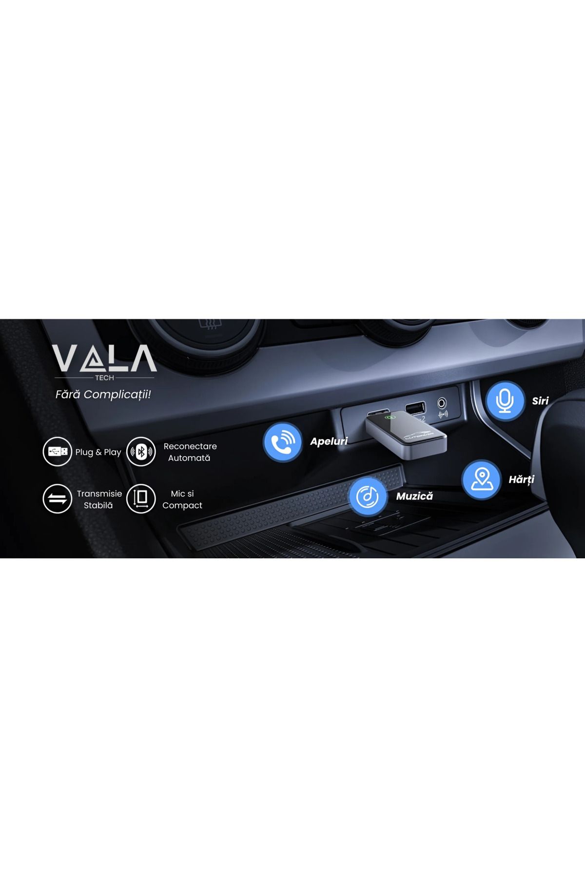 Vala Tech-Adaptor Auto Carplay/android Auto ®️, Wireless, Plug&play,ios10 Android 11 7
