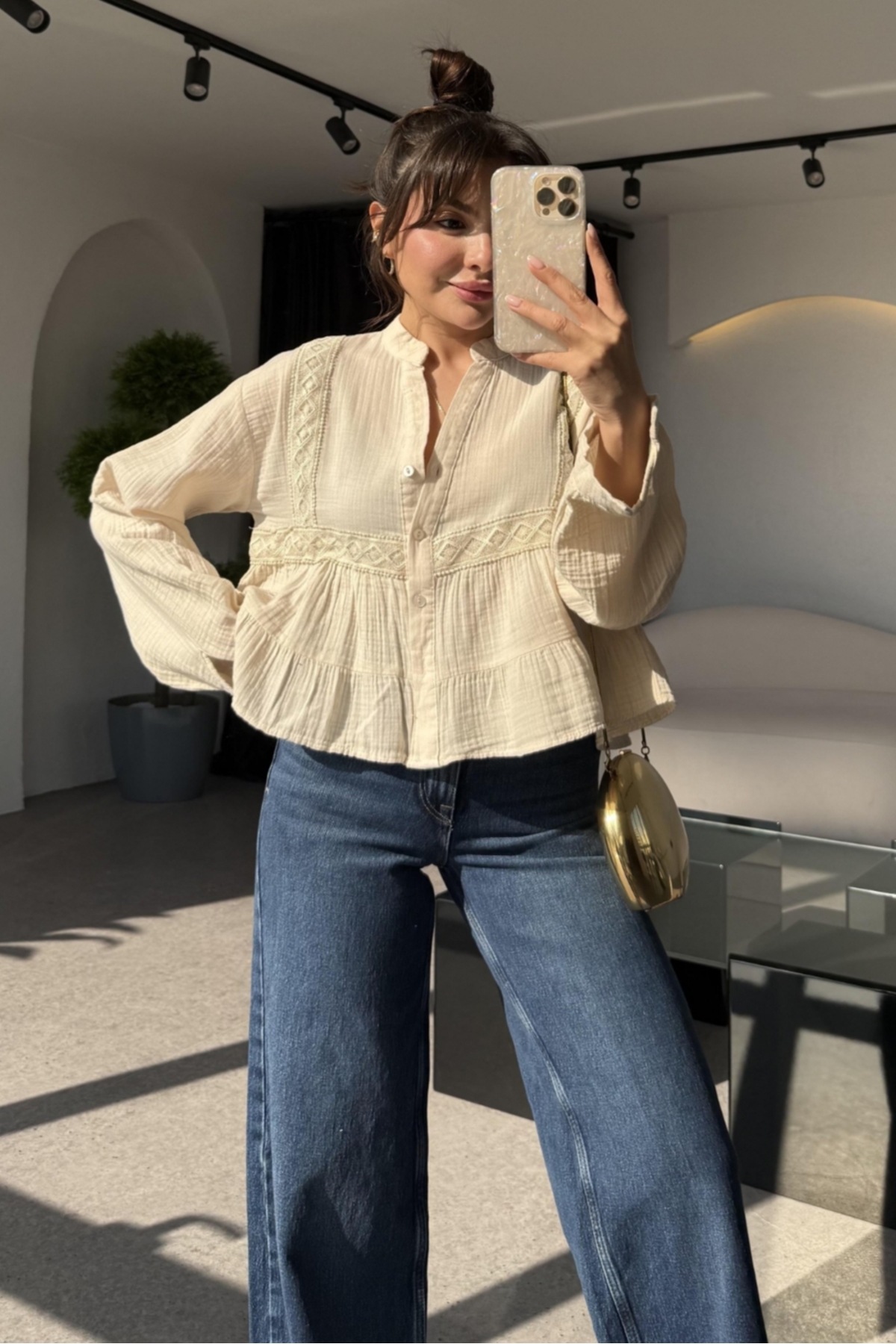 Safgiyim44  Luke Bej Dantel Detay Gömlek - Görsel 3