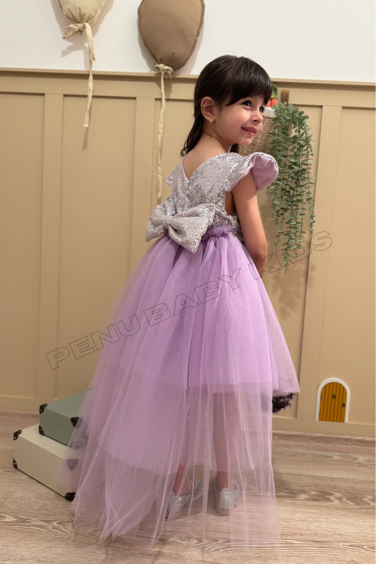 penu baby kids Lila Payetli Kısa Kol Tül Etekli Kız Bebek Elbise - Elizabeth fotoğrafı 7 (önizleme)