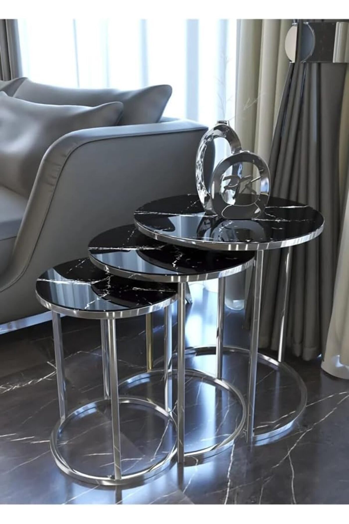 Generic-Glass Nesting Round Coffee Table Set of 3 Modern Stacking End Side Tables Living Room Kitchen Office 7