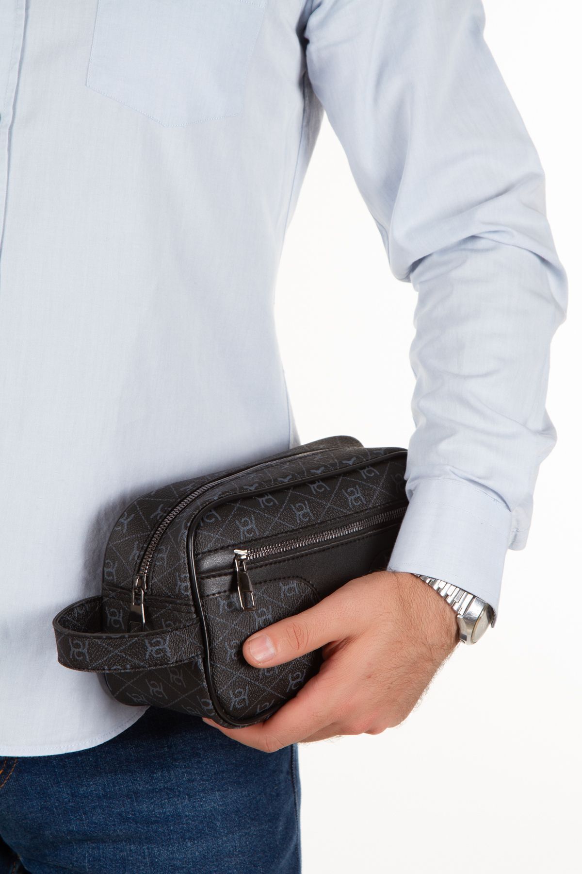 Newish Polo Erkek Desenli Siyah Vegan Deri Portföy-clutch Traş/makyaj Ve El Çantası (GÜNLÜK, SEYAHAT) görsel 2