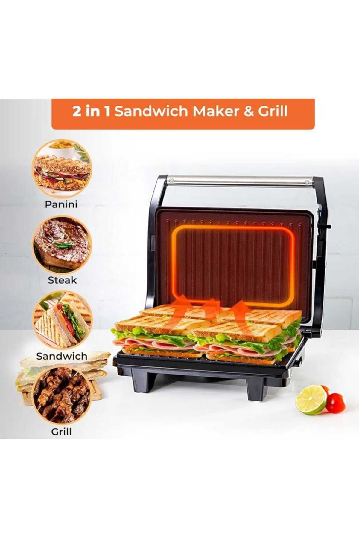 Generic-2 Slice Panini Press & Contact Grill Maker – Non-Stick Sandwich Maker with Cool Touch & Indicator 4