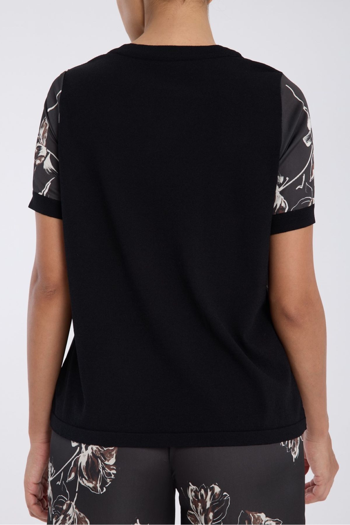 trikobis-Tricot Bluz with Flower Pattern on the Front Satin Fabric 7