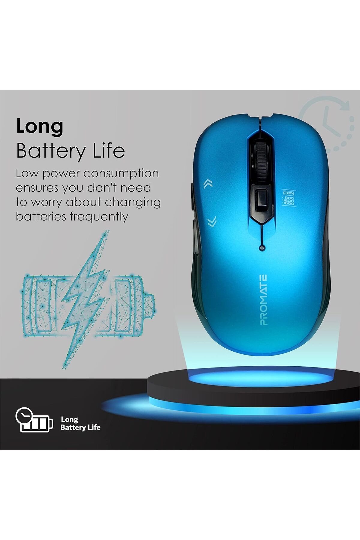 Promate-1600DPI Wireless Mouse, Ergonomic Symmetric 2.4GHz Cordless Optical Mouse with Nano Receiver 3