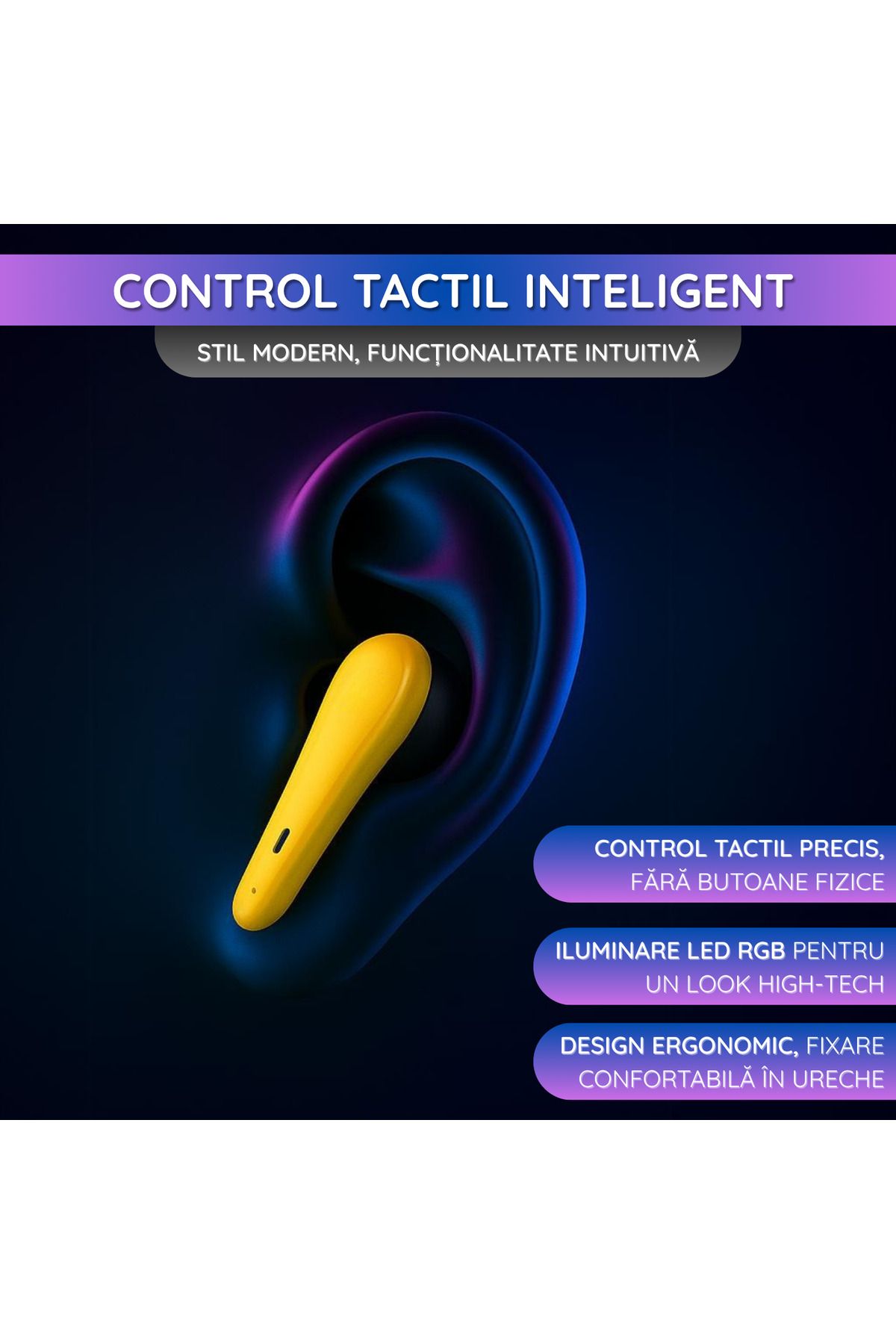 OEM-Wireless Earbuds, Bluetooth 5.2 EDR, In Ear, Smart Touch Control, RGB LED, Yellow 4