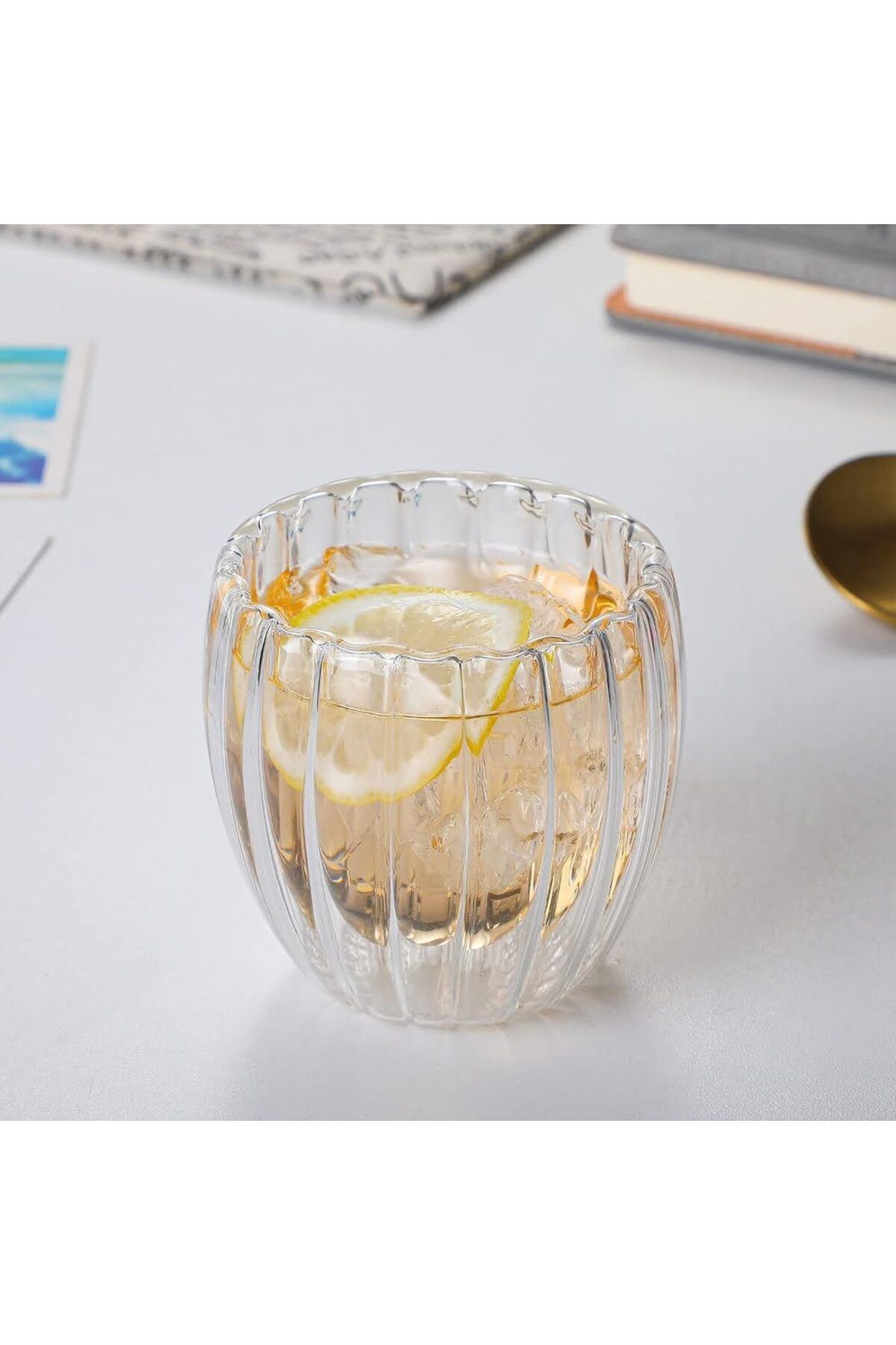 Quasar & Co.-Set 4 pahare cu pereti dubli Quasar&Co.®,termorezistente, model stripe,4x210 ml,sticla borosilicata 8
