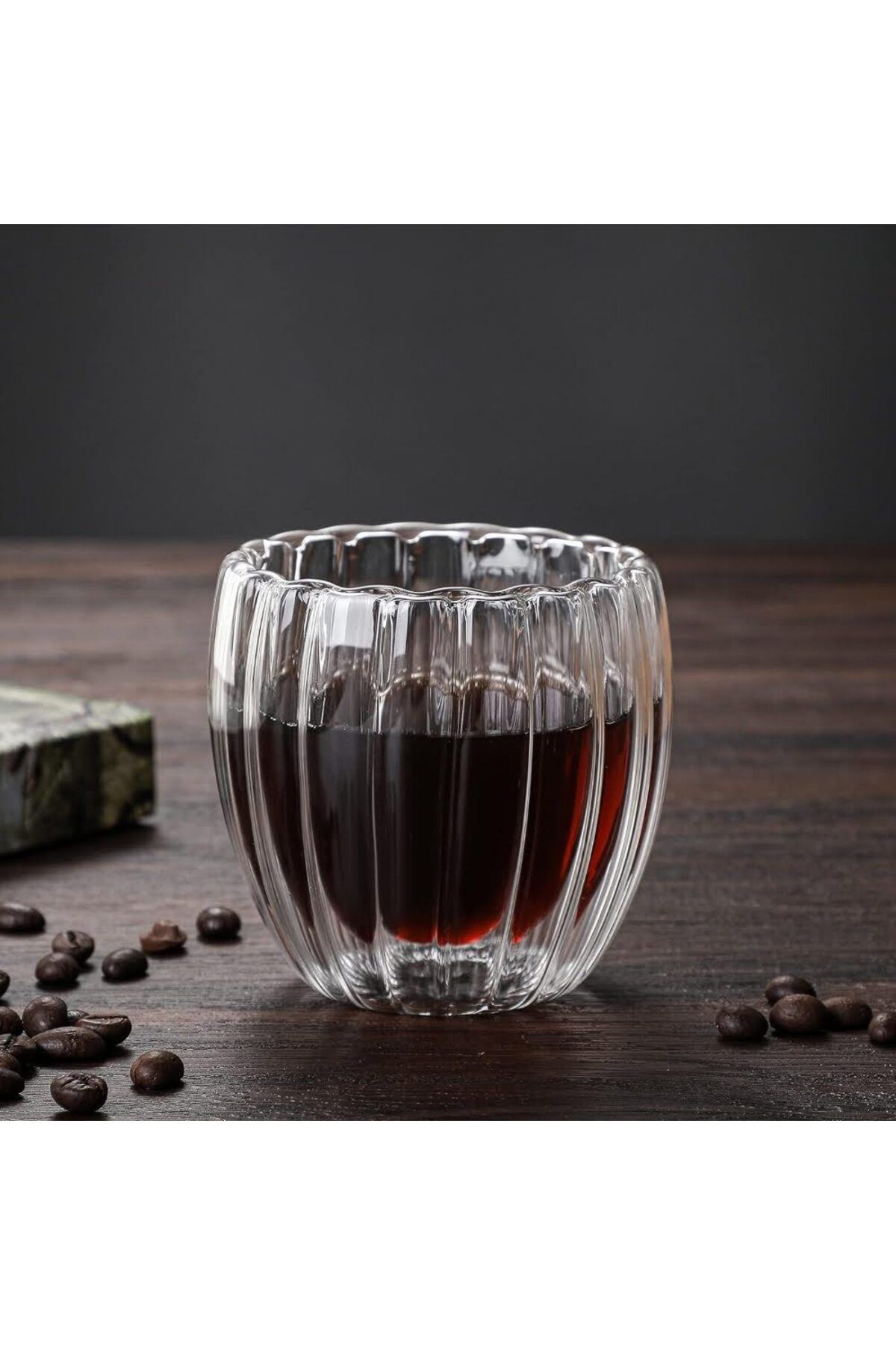 Quasar & Co.-Set 4 pahare cu pereti dubli Quasar&Co.®,termorezistente, model stripe,4x210 ml,sticla borosilicata 6