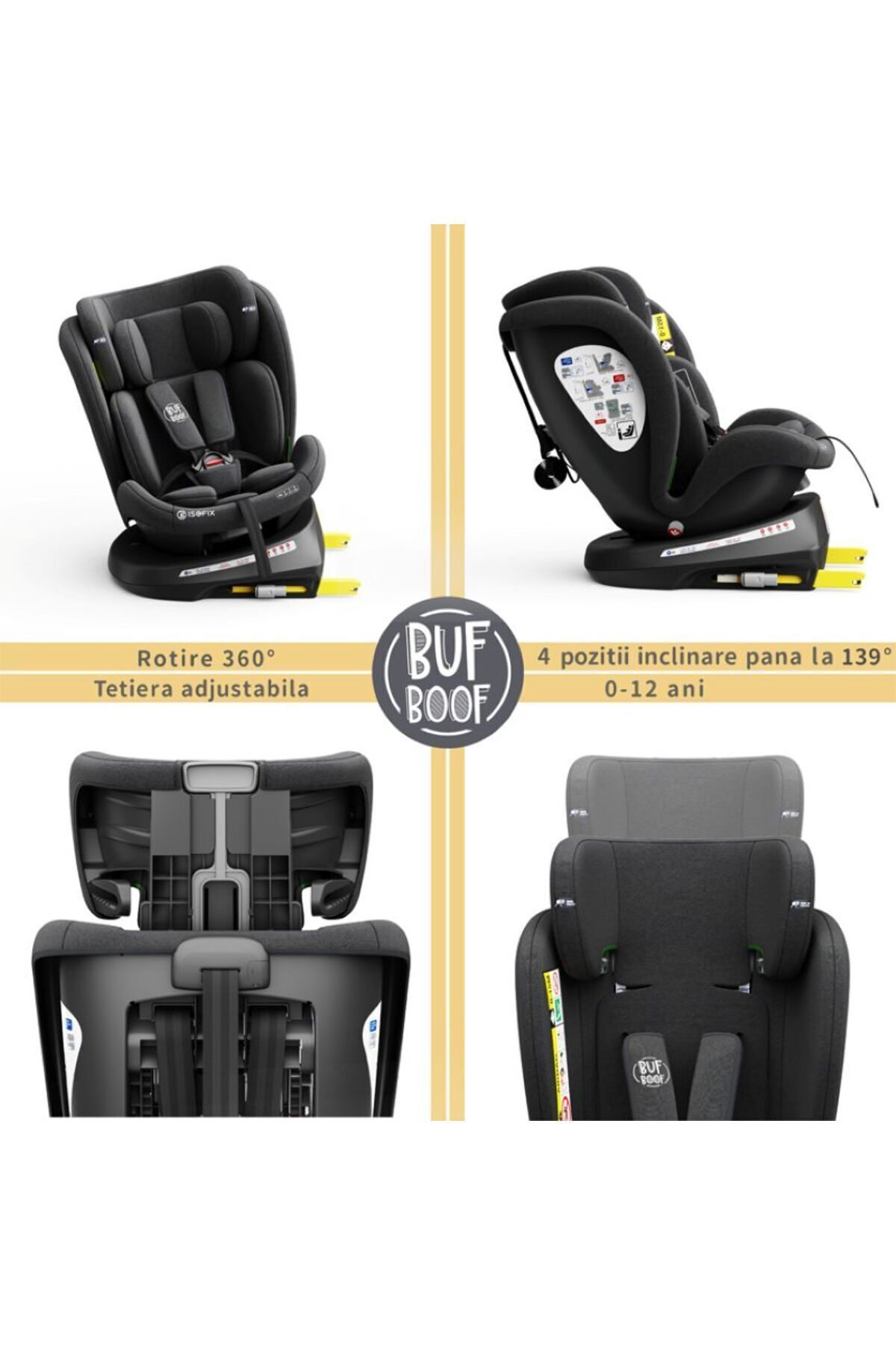 BUF BOOF-Scaun Auto Twt Plus Isize Blackjeans Isofix Rotativ 360 Pozitie Somn Top Tether 40-150 Cm 2