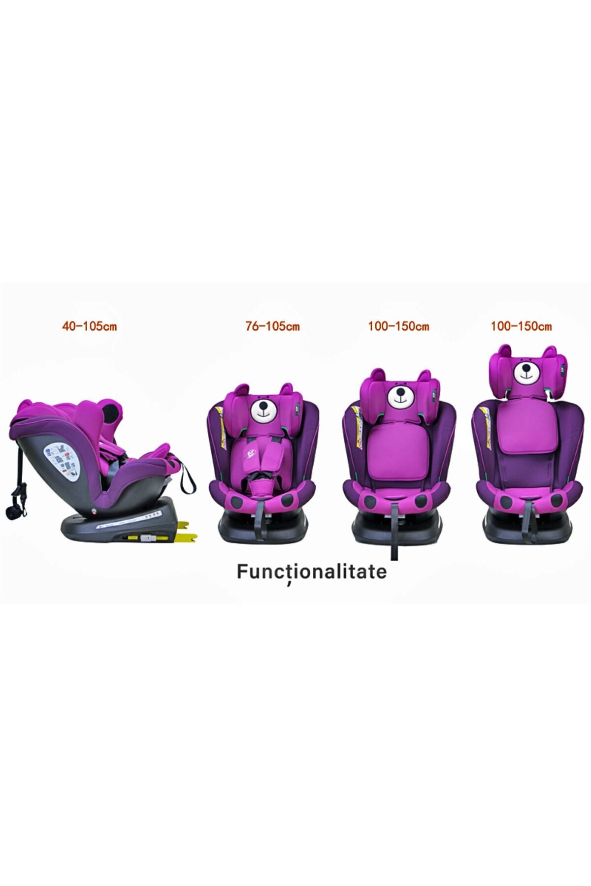 BUF BOOF-Scaun auto TWT Plus iSize Buf Boof UrsPurple cu isofix Rotativ 360 Pozitie Somn Top Tether 0-36 kg 6