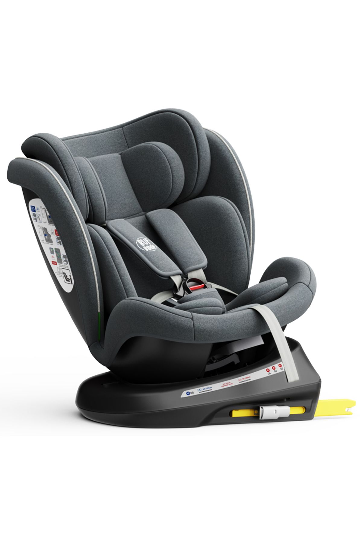 BUF BOOF-TWT Plus iSize Buf Boof Grey Car Seat with Isofix 360 Rotating Sleep Position Top Tether 40-150 cm 1