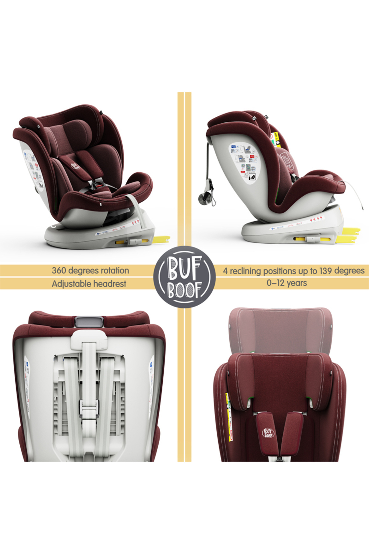 BUF BOOF-Scaun auto TWT Plus iSize Buf Boof Red isofix Rotativ 360 Pozitie Somn Top Tether 40-150 cm 2