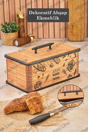 Kitchen Line Kapaklı Ahşap Ekmeklik - Dekoratif Desenli Ekmek Saklama Kutusu ...