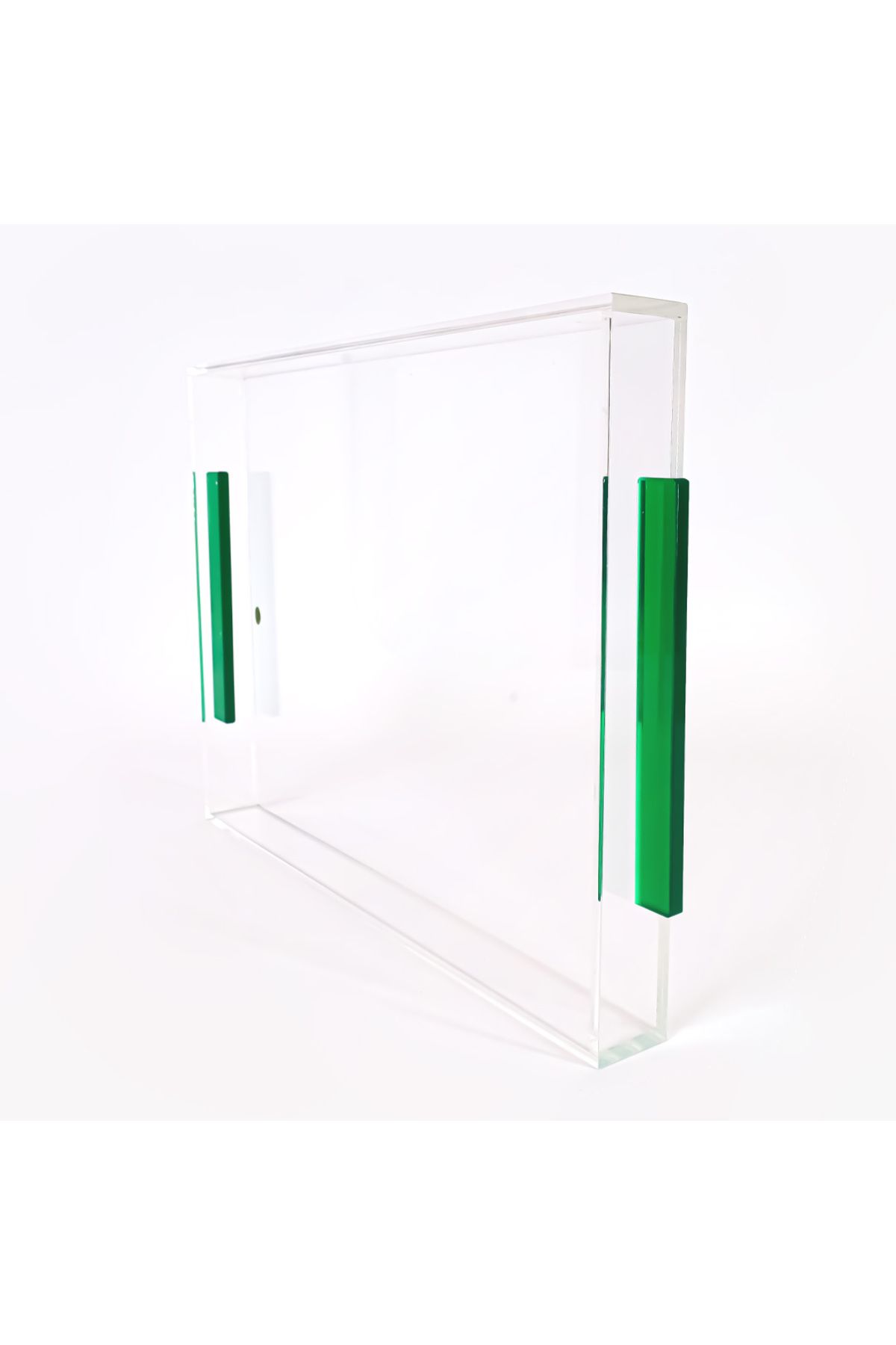 Generic-Luxury Clear Acrylic Square Serving Tray With Green Handle - 44 X 30 X 4 Cm - Ideal For Serving Food 2