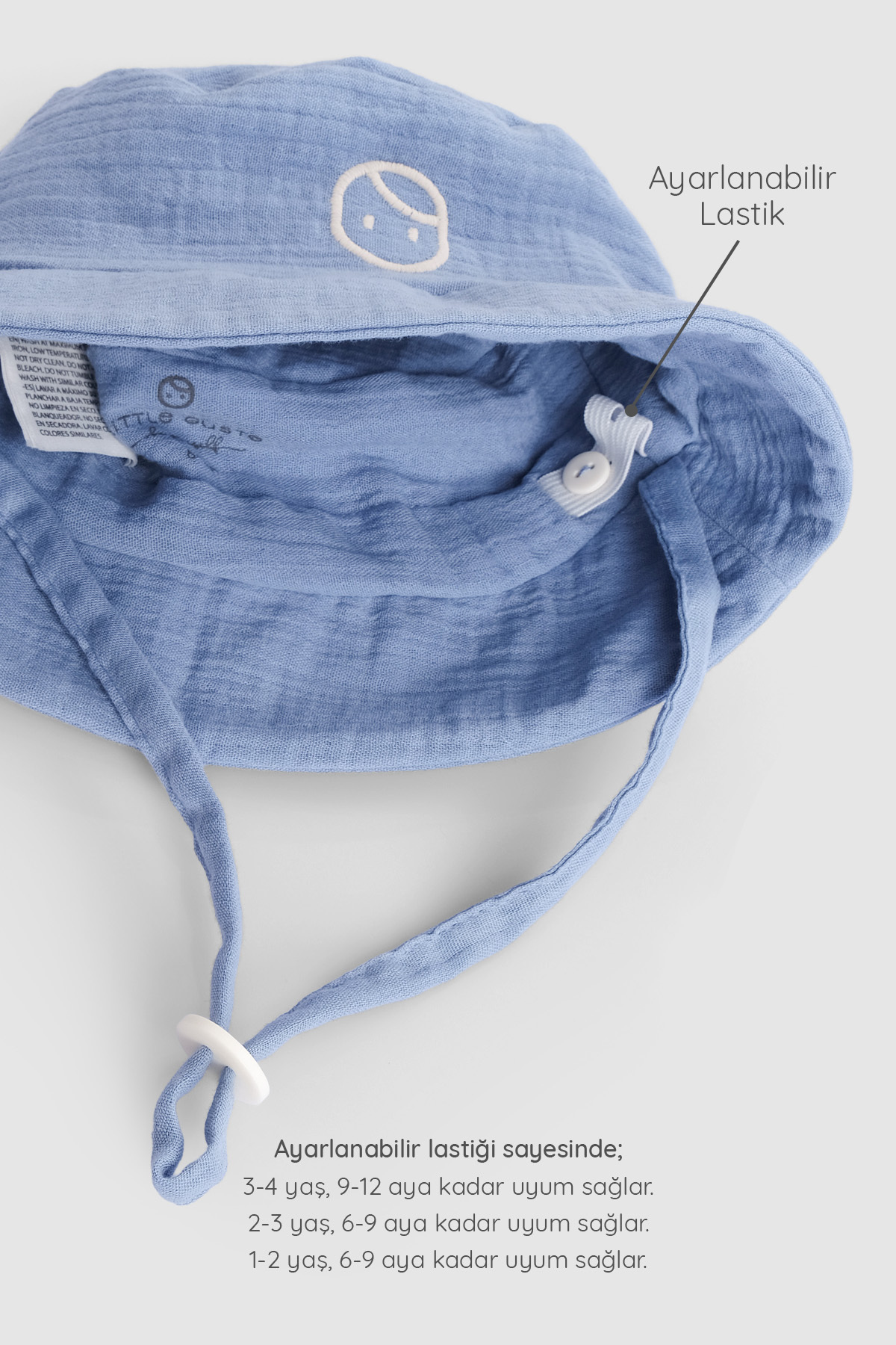 Little Gusto Organik Pamuk Müslin Balıkçı Mavi Bebek Şapkası fotoğrafı 4 (önizleme)