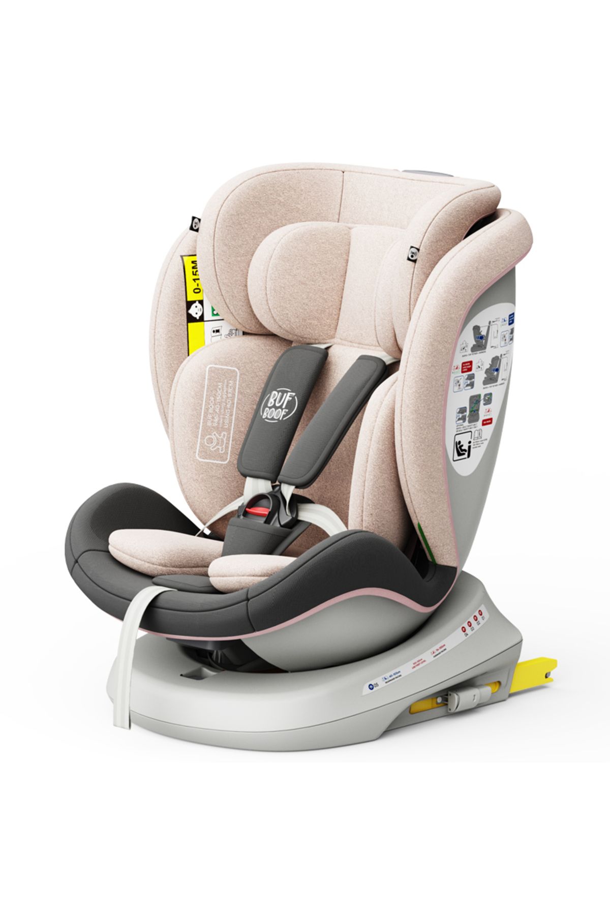 BUF BOOF-Scaun auto TWT Plus iSize Buf Boof LightPink isofix Rotativ 360 Pozitie Somn Top Tether 40-150 cm 5