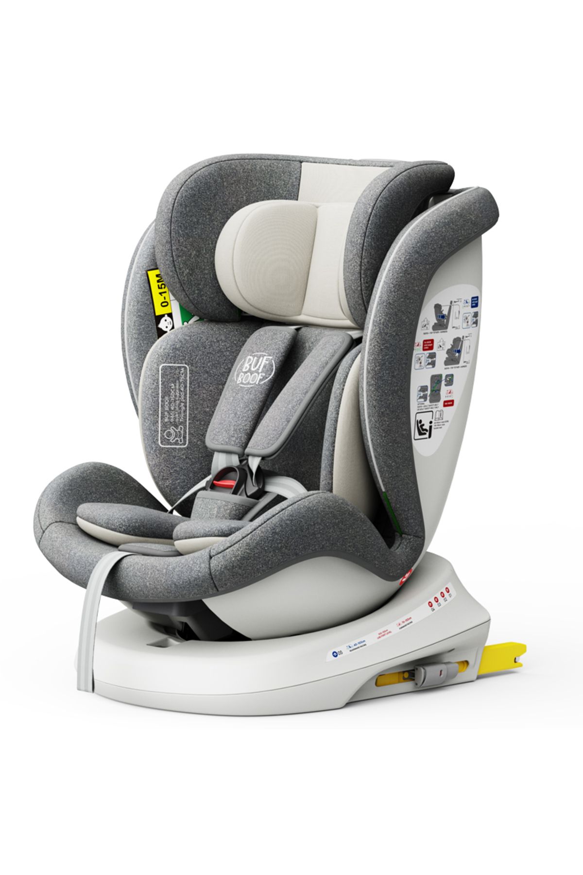 BUF BOOF-Scaun auto TWT Plus iSize Buf Boof CreamGrey cu isofix Rotativ 360 Pozitie Somn Top Tether 40-150 cm 4