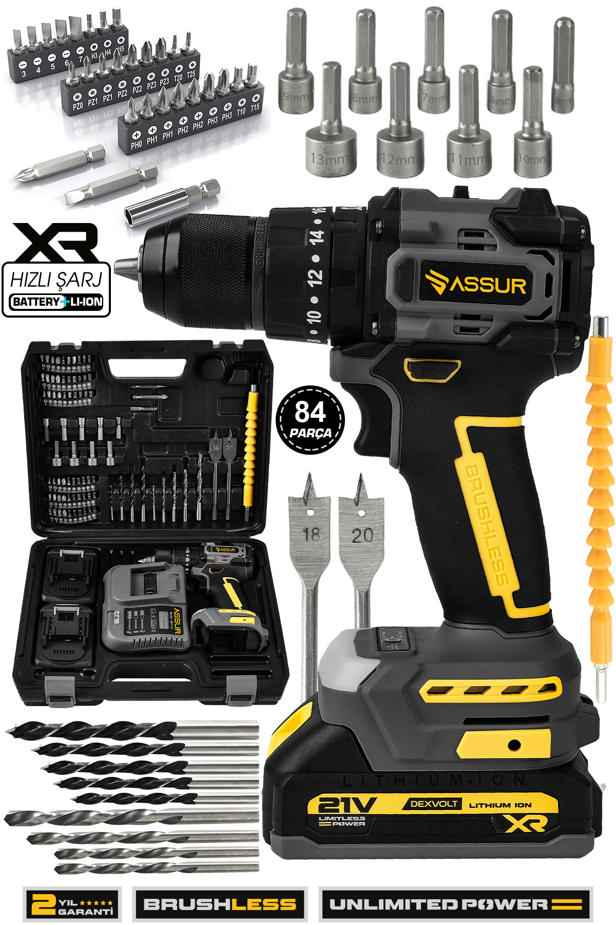 ASSUR PLUS ASSUR 21v Çelik Mandren Kömürsüz Motor Darbeli Şarjlı Matkap Vidalama